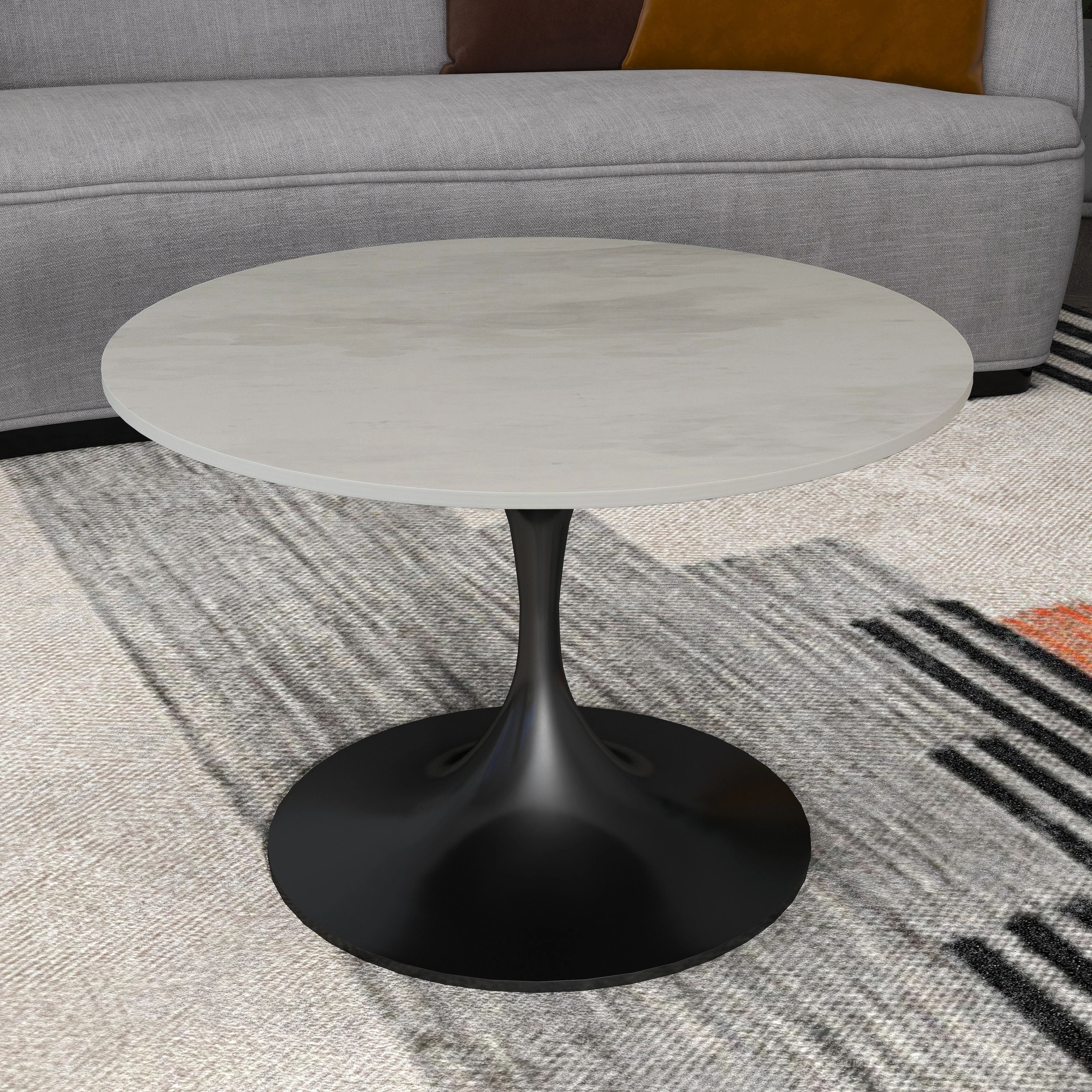 Verve Coffee Table Black base with 27" round White Marble Laminated top