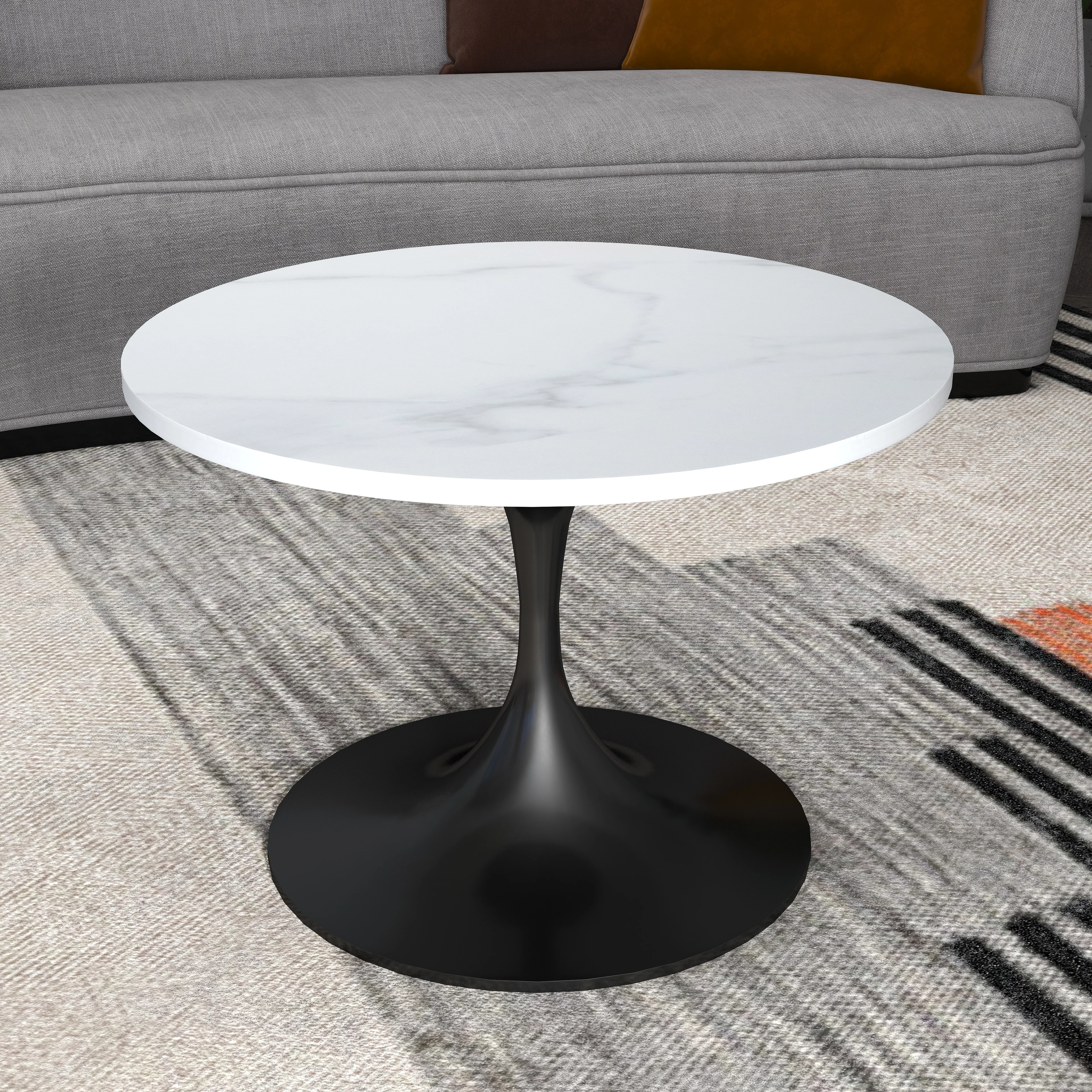 Verve Coffee Table Black base with 27" round White Sintered Stone top