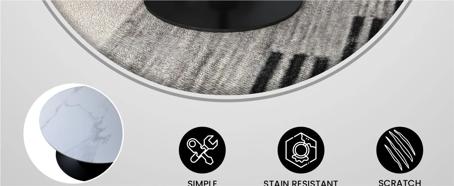 Verve Coffee Table Black base with 27" round White Sintered Stone top