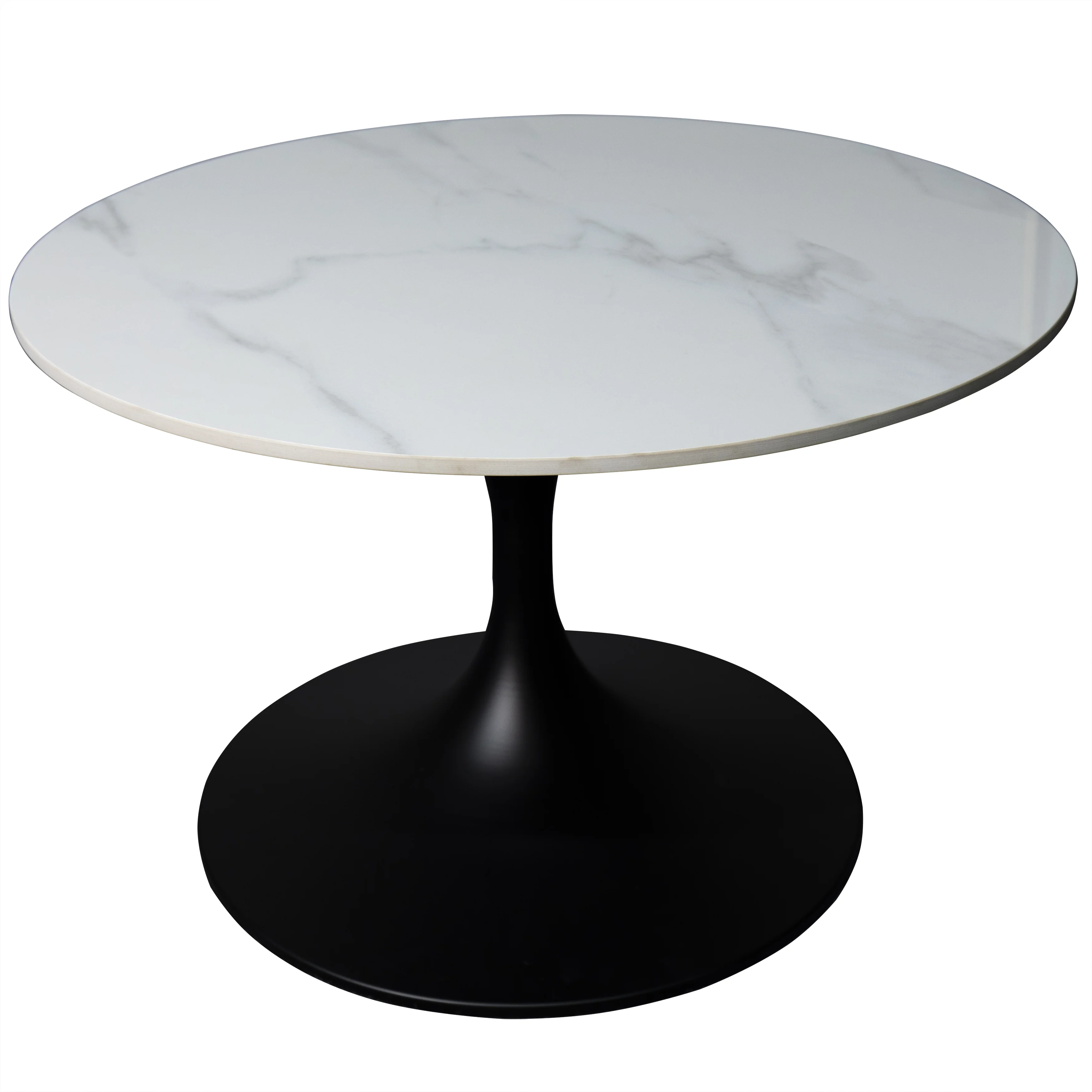 Verve Coffee Table Black base with 27" round White Sintered Stone top