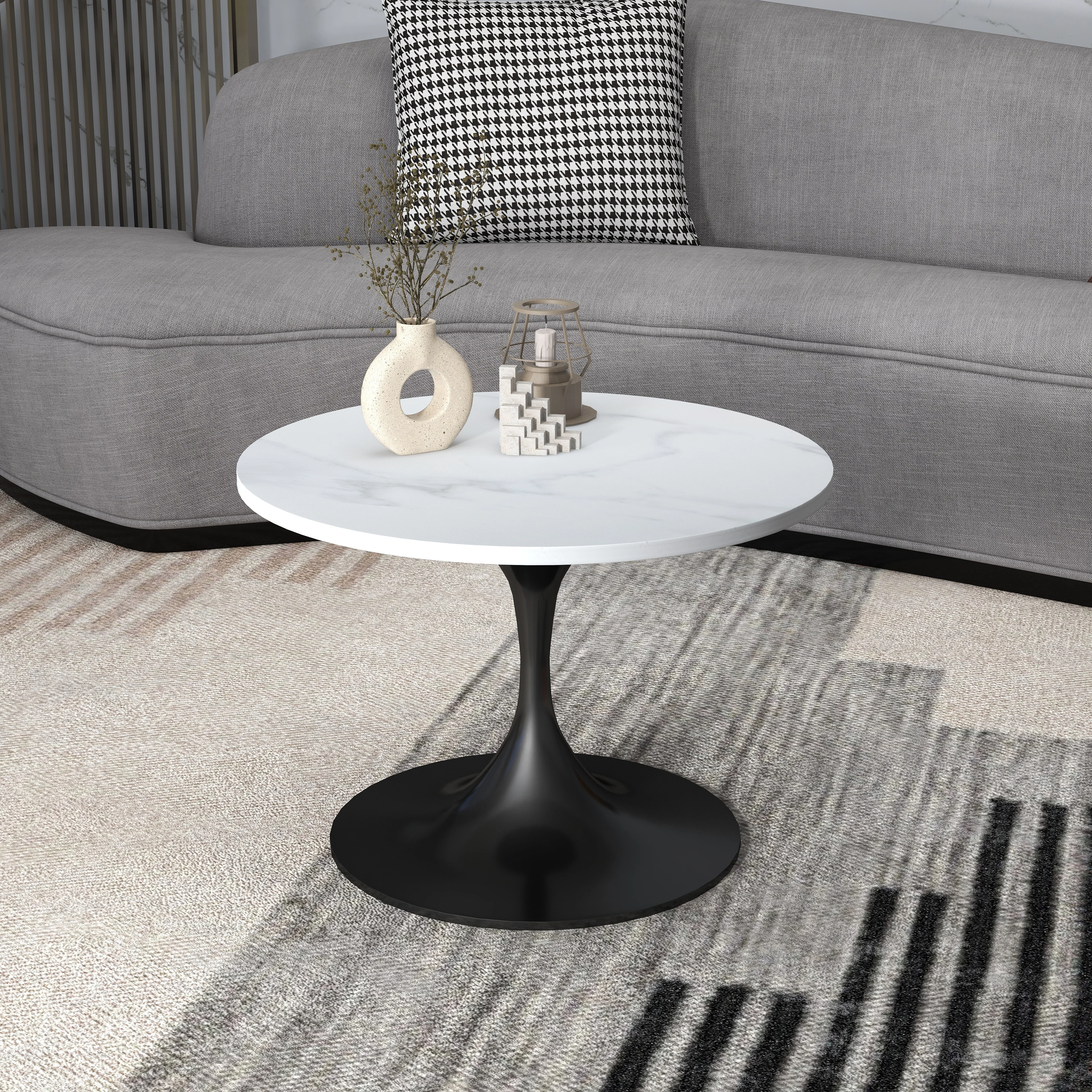 Verve Coffee Table Black base with 27" round White Sintered Stone top