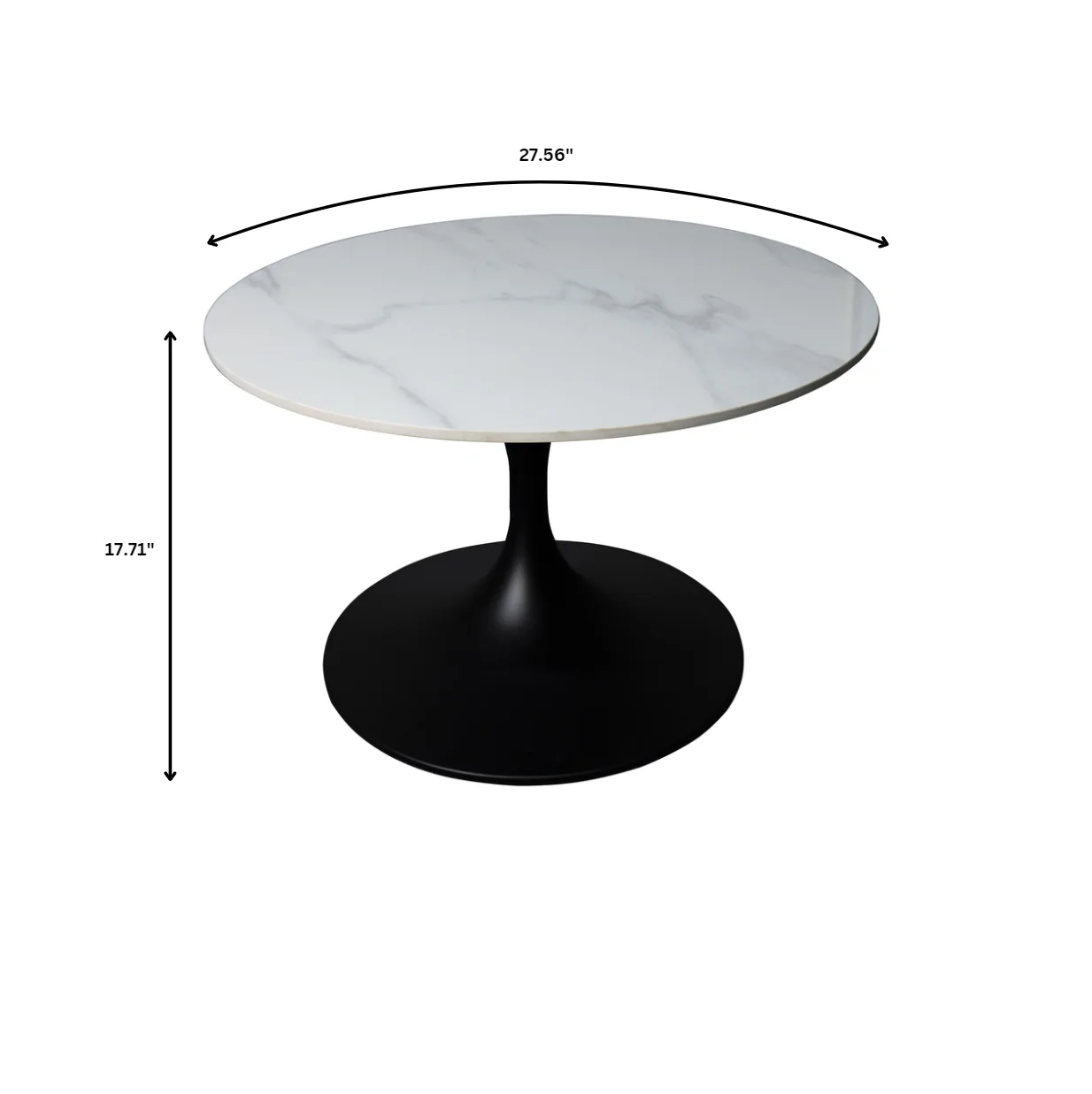 Verve Coffee Table Black base with 27" round White Sintered Stone top