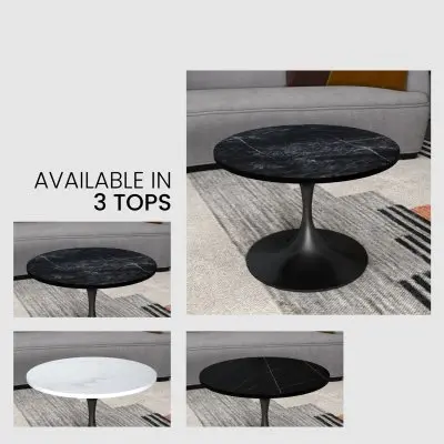 Verve Coffee Table Black base with 27" round White Sintered Stone top