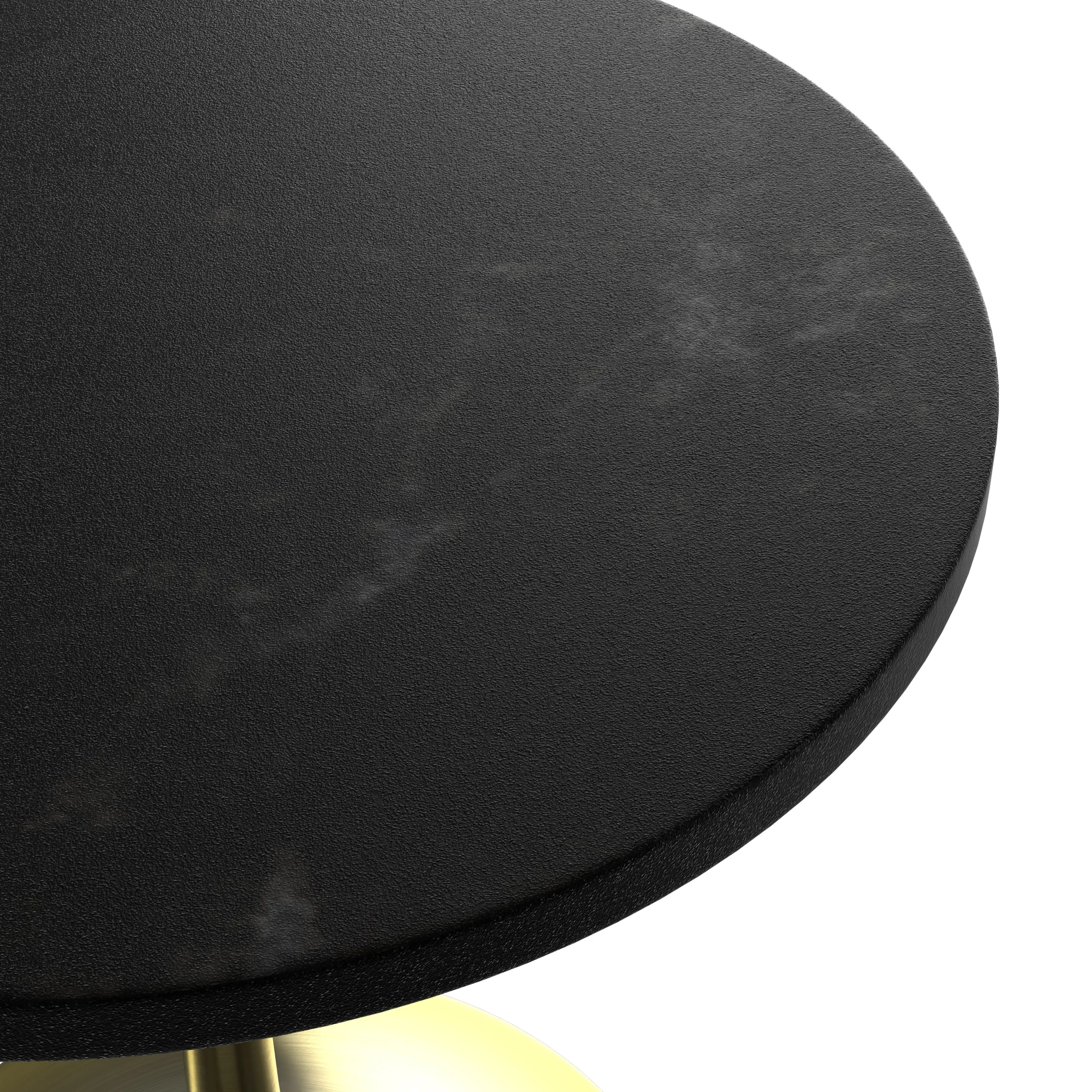 Verve Collection 27" Round Dining Table, Brushed Gold Base with Black MDF Top