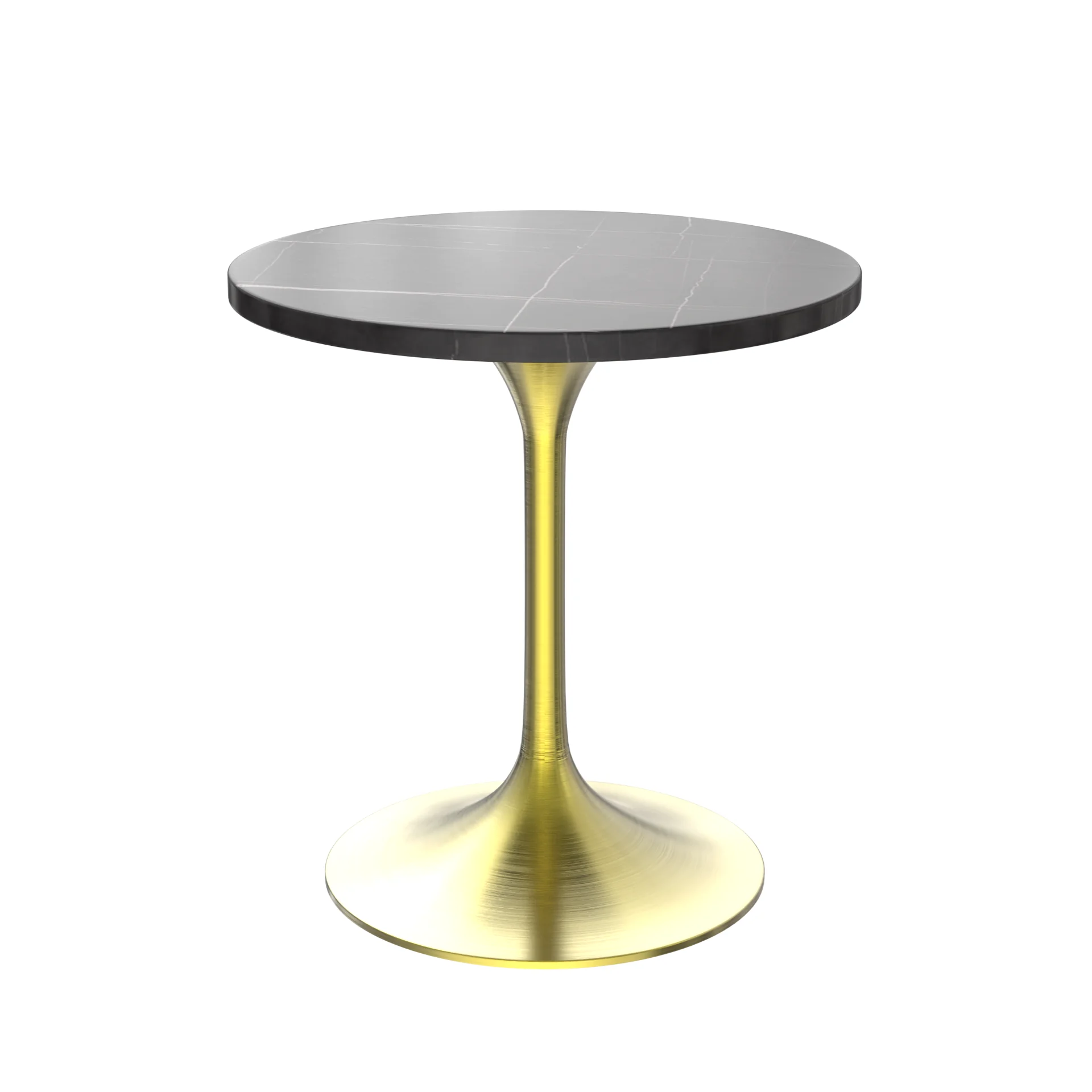 Verve Collection 27 Round Dining Table, Brushed Gold Base with Sintered Stone Black Top