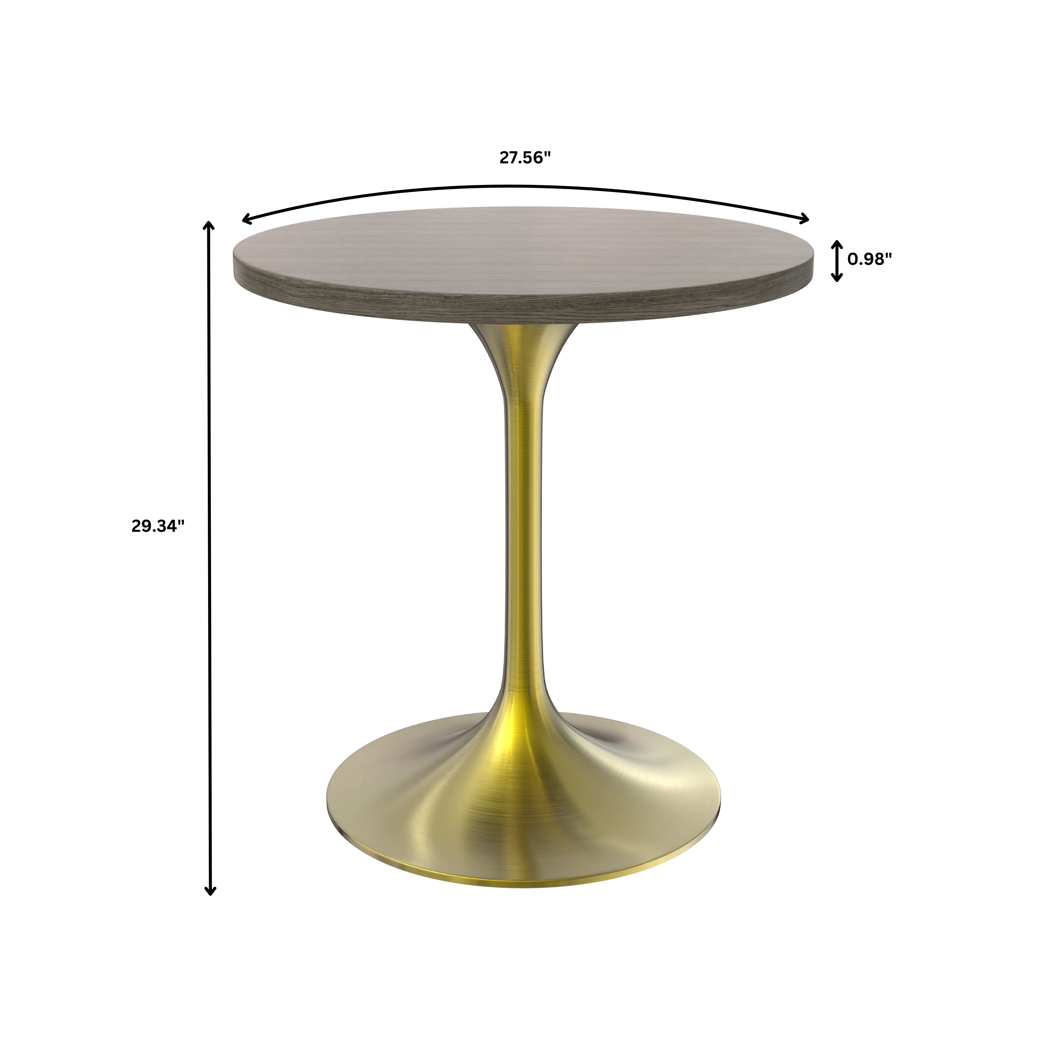 Verve Collection 27" Round Dining Table, Brushed Gold Base with Dark Maple MDF Top