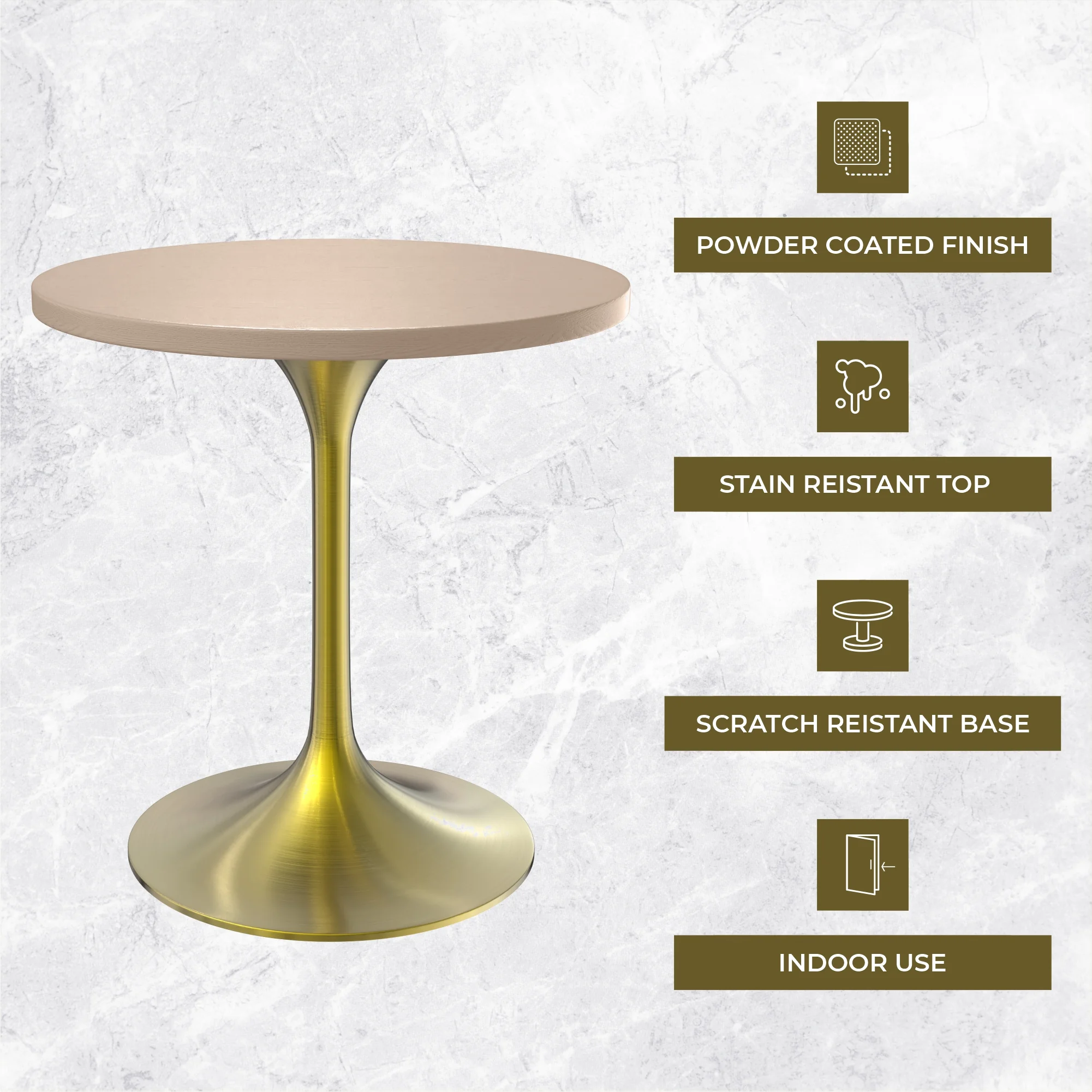 Verve Collection 27" Round Dining Table, Brushed Gold Base with Light Natural Wood MDF Top