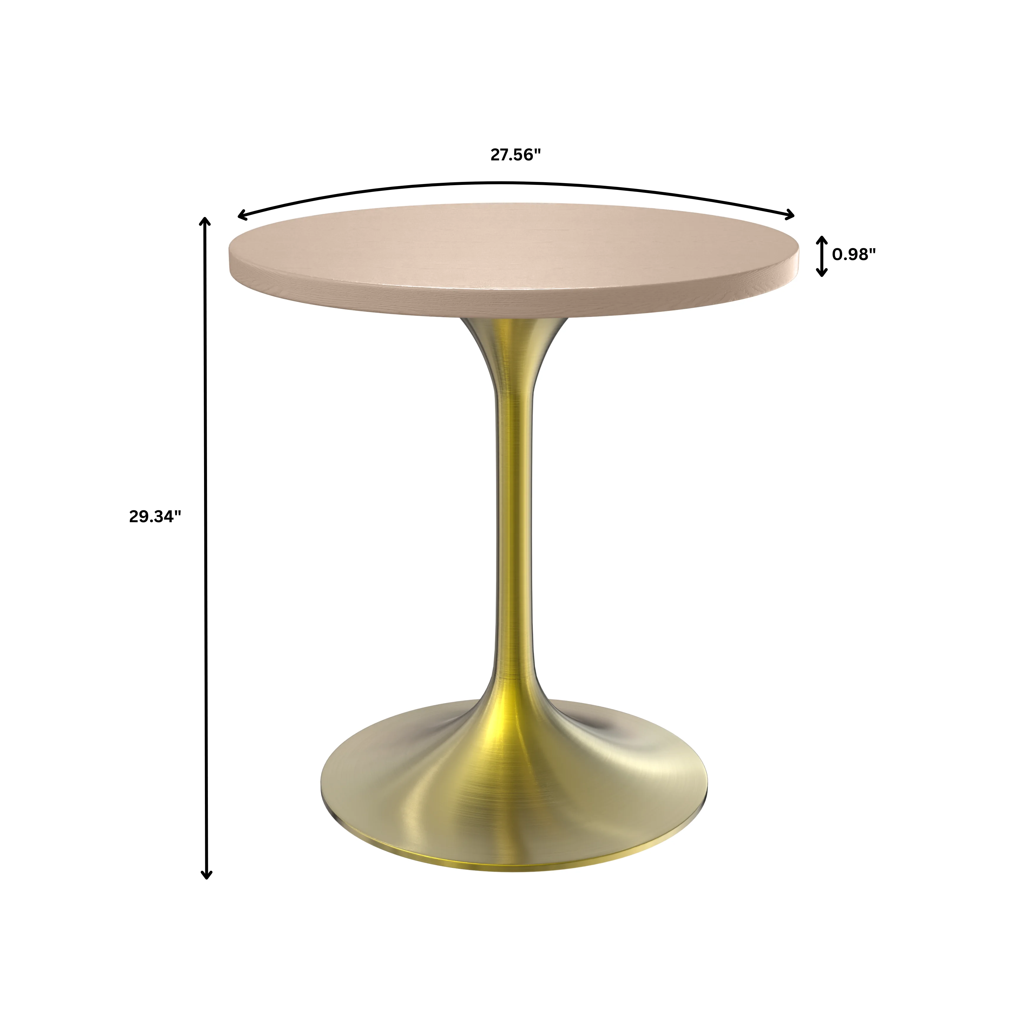 Verve Collection 27" Round Dining Table, Brushed Gold Base with Light Natural Wood MDF Top