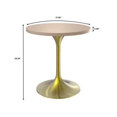 Verve Collection 27" Round Dining Table, Brushed Gold Base with Light Natural Wood MDF Top