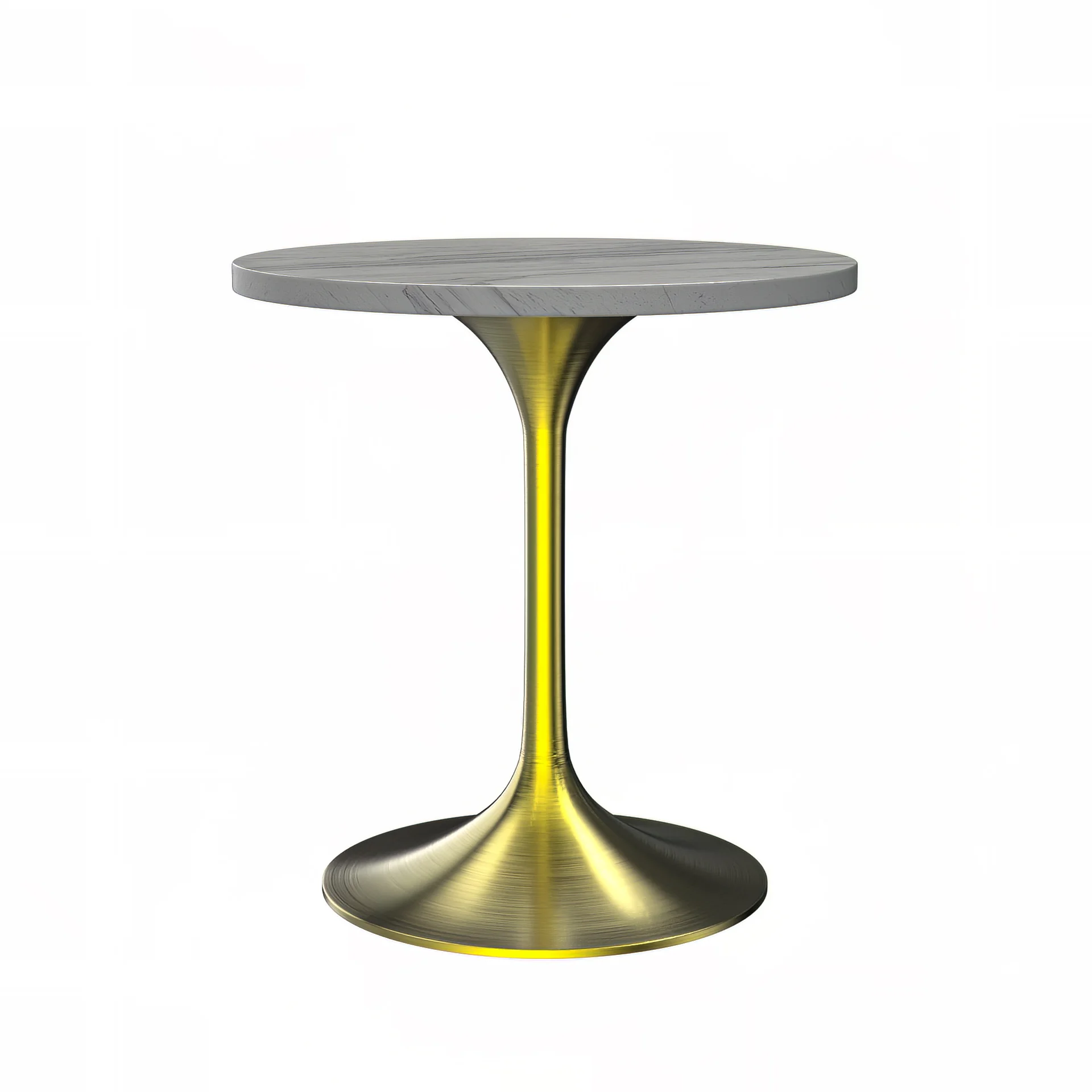 Verve Collection 27 Round Dining Table, Brushed Gold Base with Laminated White Marbleized Top