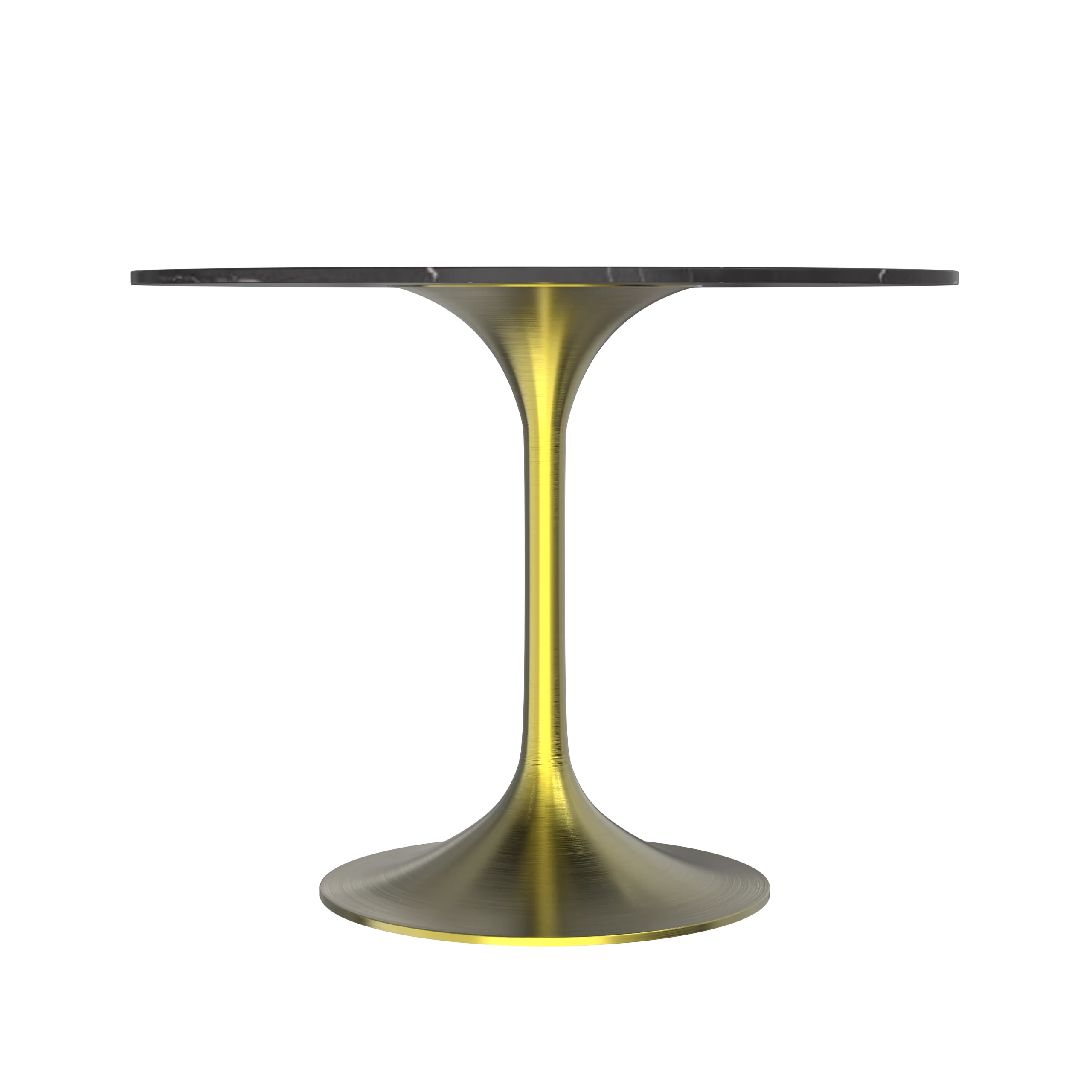Verve Collection 36 Round Dining Table, Brushed Gold Base with Sintered Stone Black Top