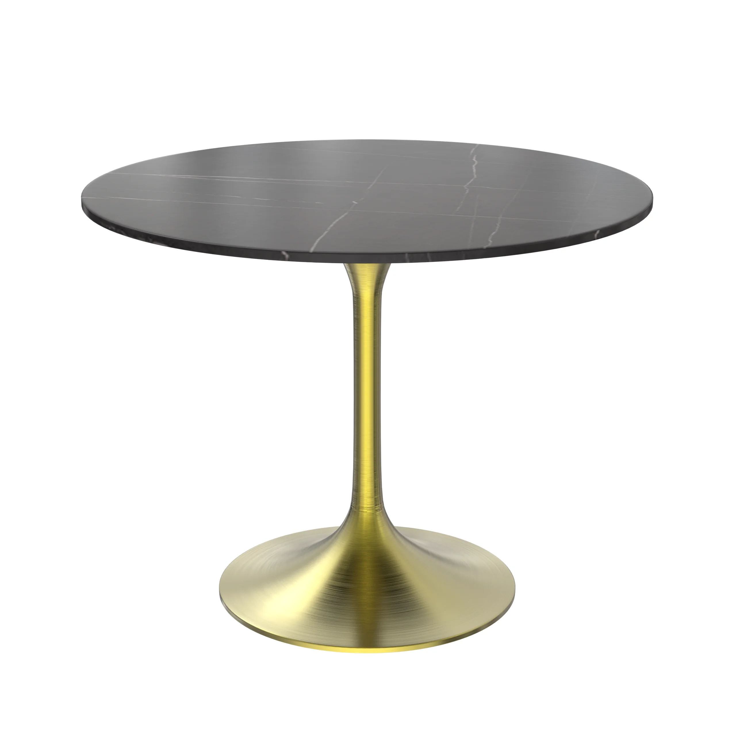 Verve Collection 36 Round Dining Table, Brushed Gold Base with Sintered Stone Black Top