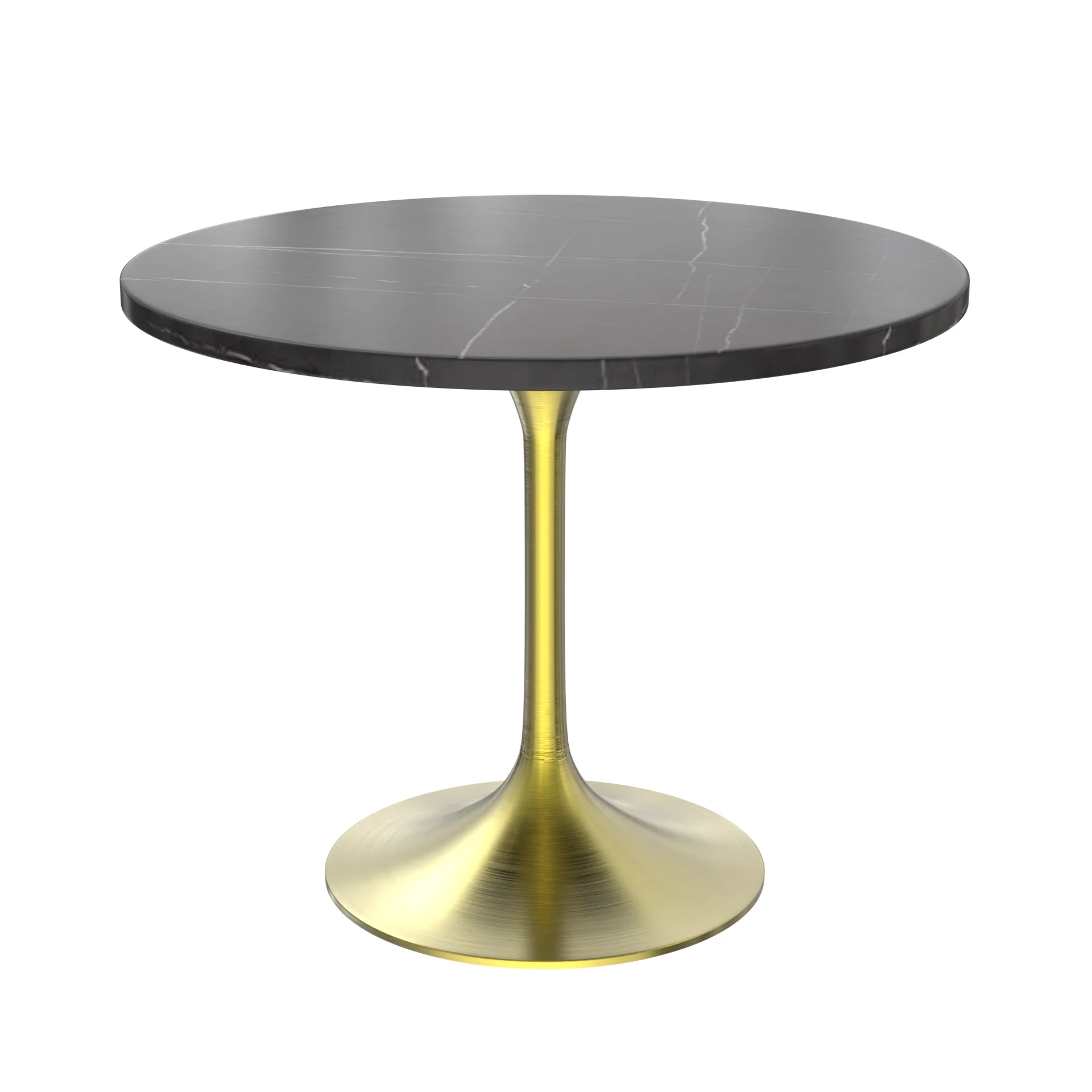 Verve Collection 36 Round Dining Table, Brushed Gold Base with Sintered Stone Black Top
