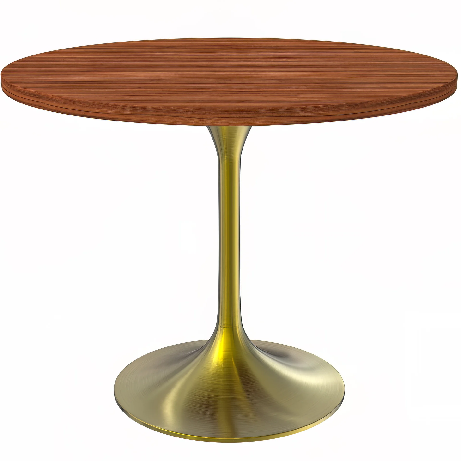 Verve Collection 36" Round Dining Table, Brushed Gold Base with Cognac Brown MDF Top