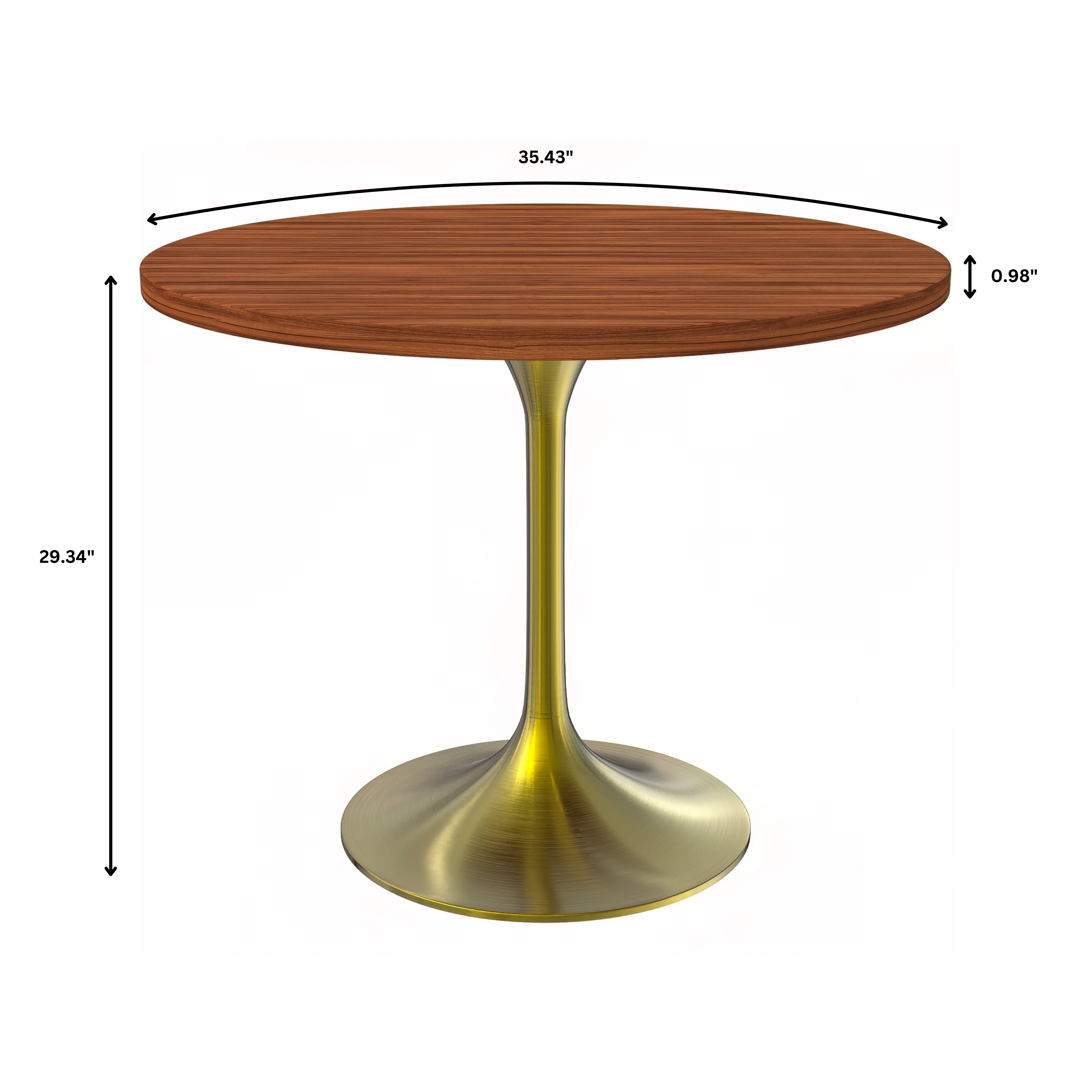 Verve Collection 36" Round Dining Table, Brushed Gold Base with Cognac Brown MDF Top
