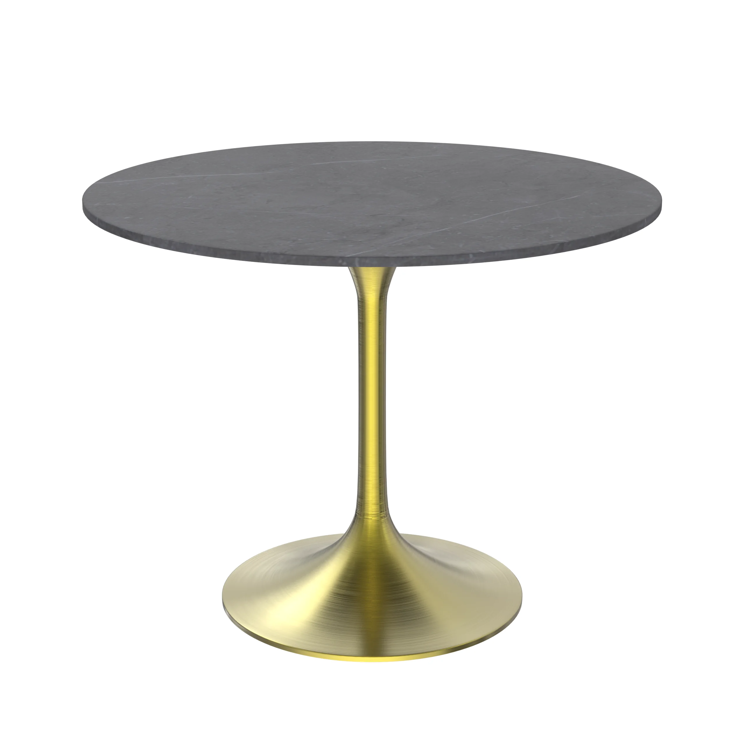 Verve Collection 36 Round Dining Table, Brushed Gold Base with Sintered Stone Grey Top