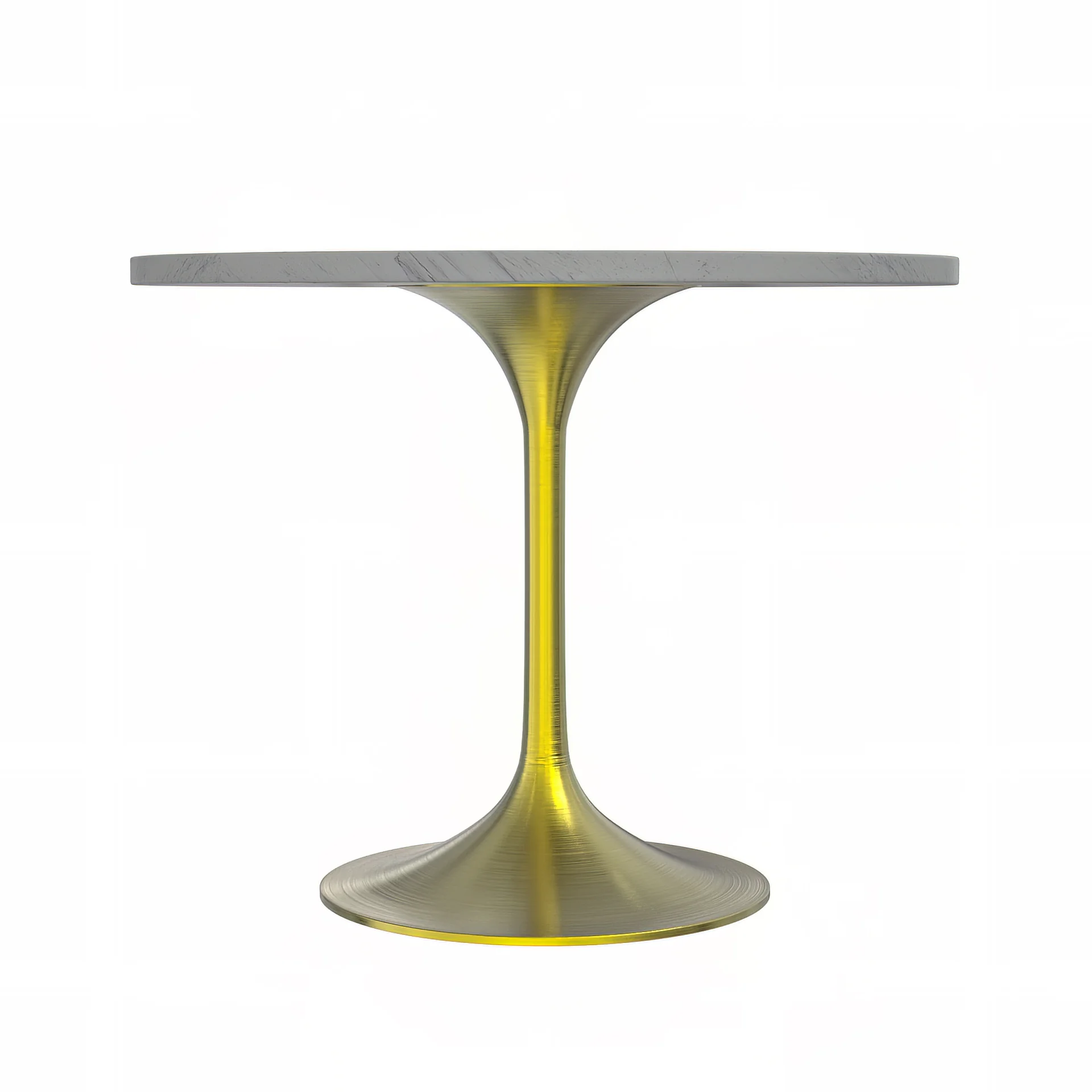 Verve Collection 36 Round Dining Table, Brushed Gold Base with Laminated White Marbleized Top