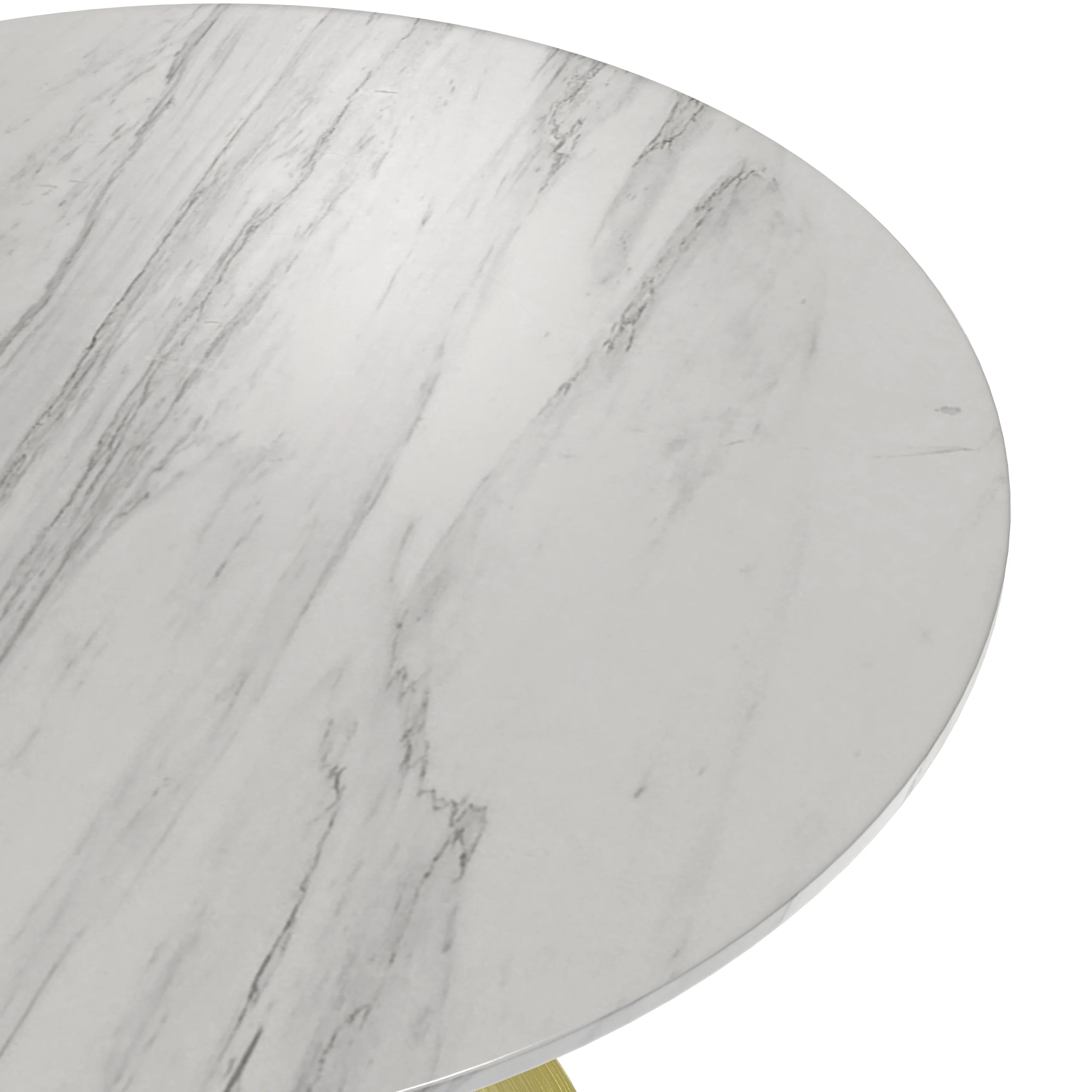 Verve Collection 36 Round Dining Table, Brushed Gold Base with Sintered Stone White Top