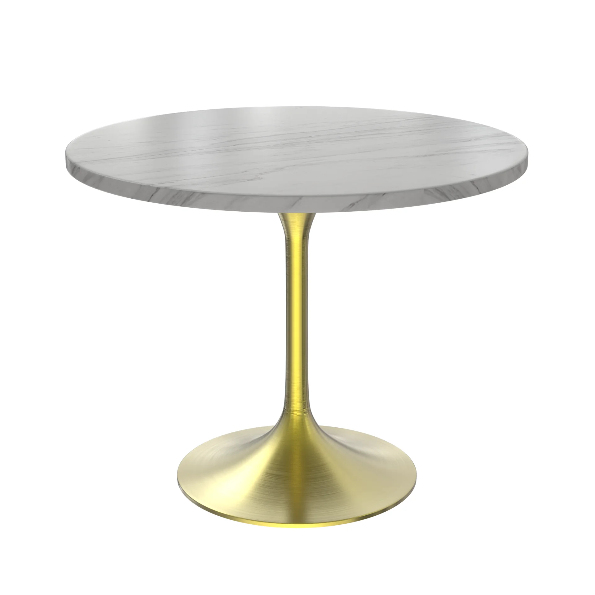 Verve Collection 36 Round Dining Table, Brushed Gold Base with Sintered Stone White Top