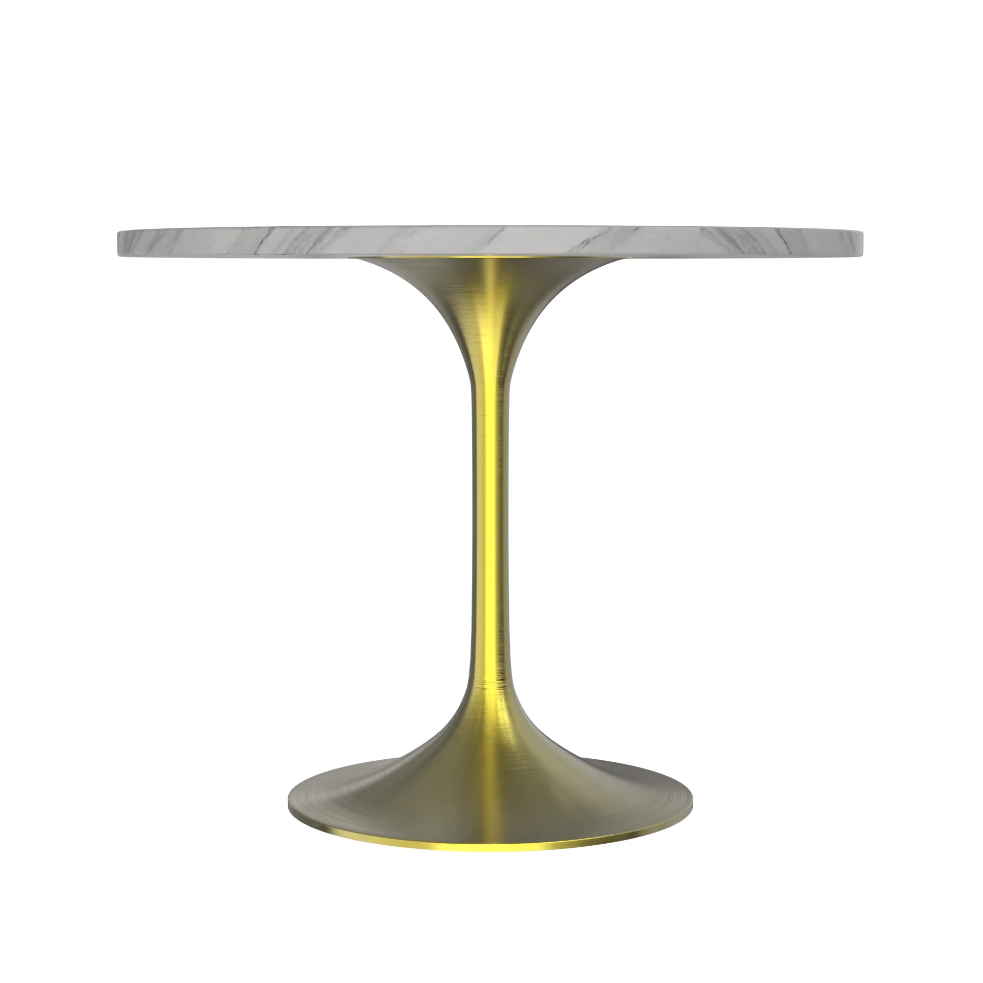Verve Collection 36 Round Dining Table, Brushed Gold Base with Sintered Stone White Top