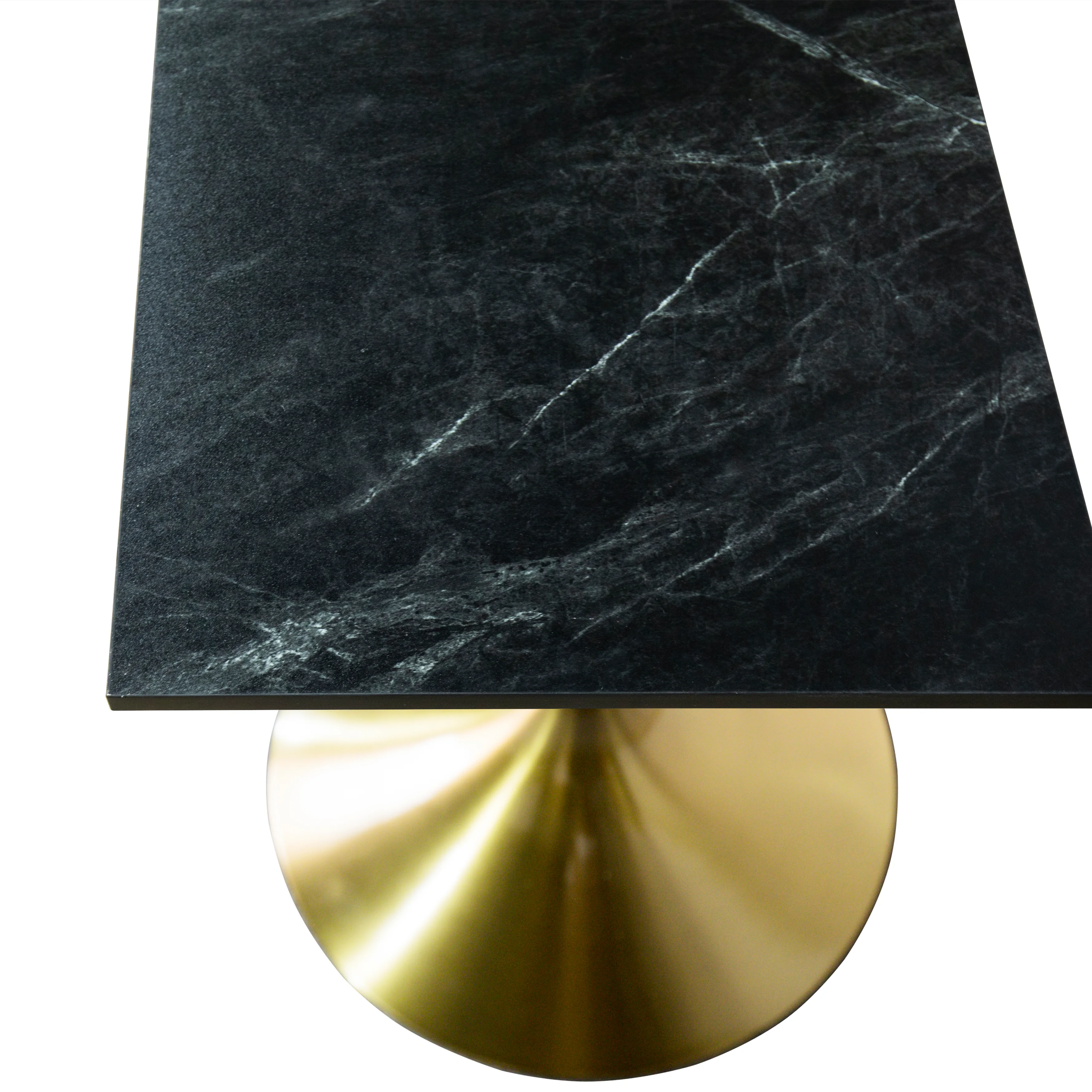 Verve Collection 24 Square Dining Table, Brushed Gold Base with Black MDF Top