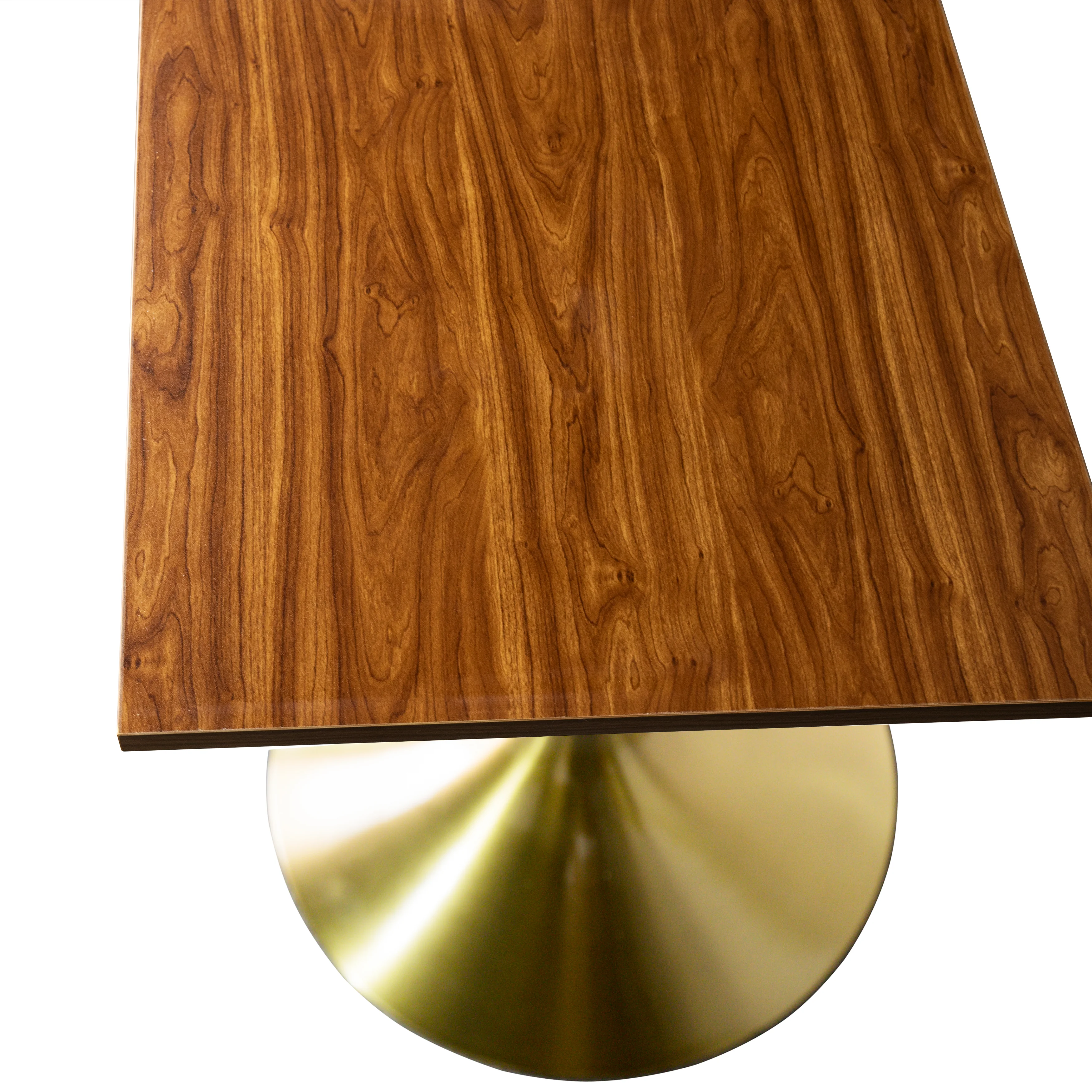 Verve Collection 24 Square Dining Table, Brushed Gold Base with Cognac Brown MDF Top