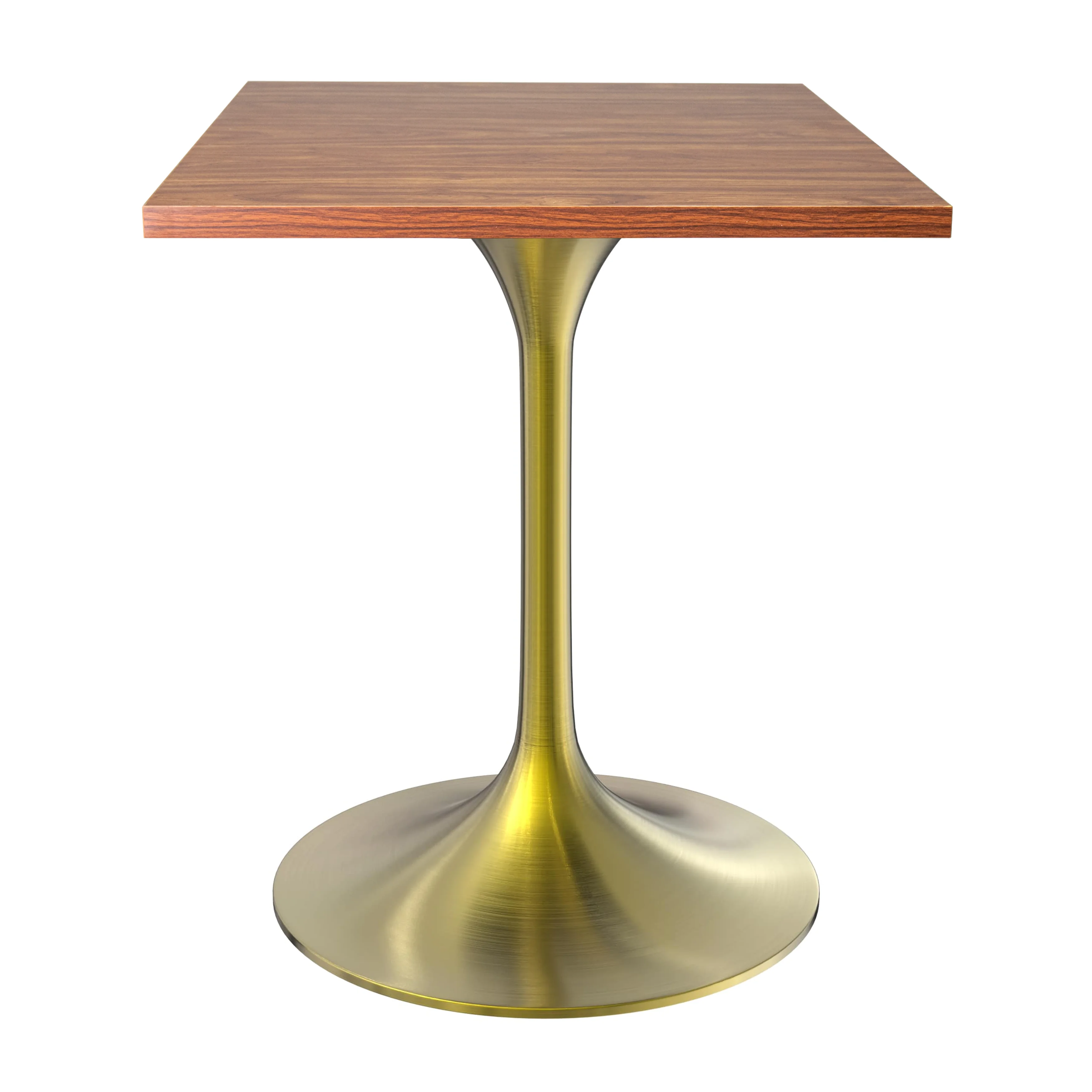 Verve Collection 24 Square Dining Table, Brushed Gold Base with Cognac Brown MDF Top