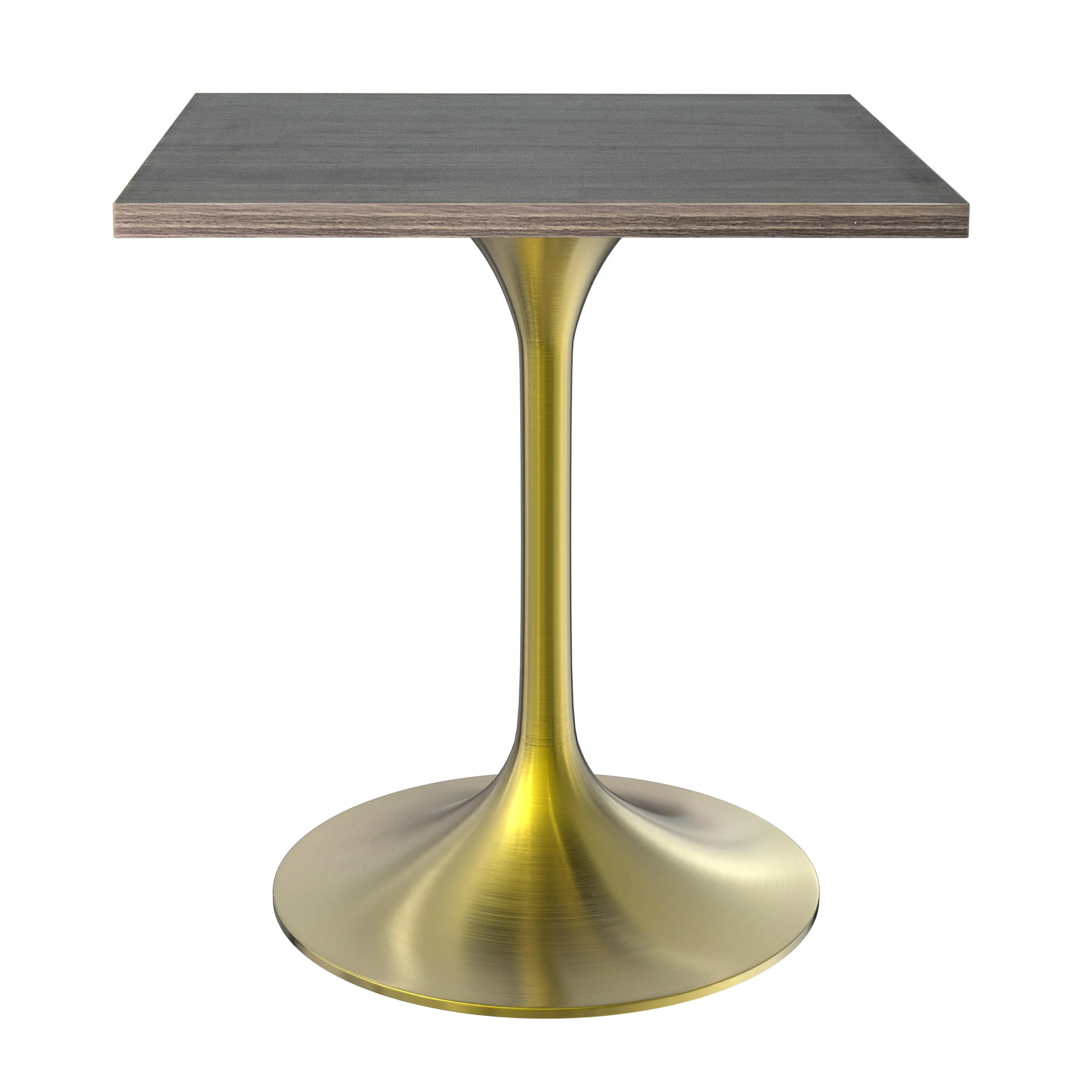 Verve Collection 24 Square Dining Table, Brushed Gold Base with Dark Maple MDF Top