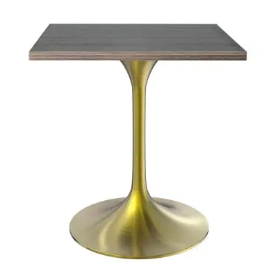 Verve Collection 24 Square Dining Table, Brushed Gold Base with Dark Maple MDF Top