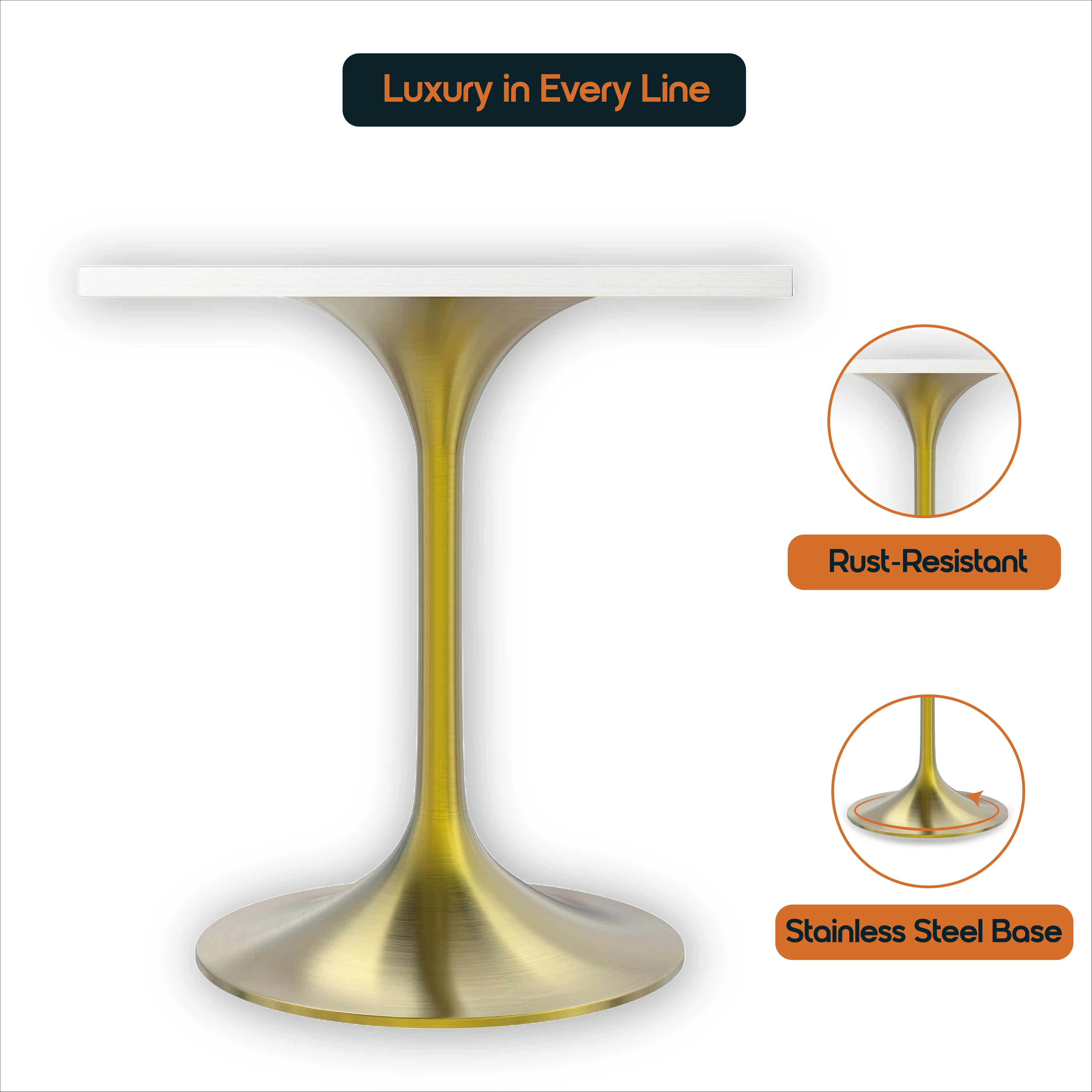 Verve Collection 24 Square Dining Table, Brushed Gold Base with Light Natural Wood MDF Top