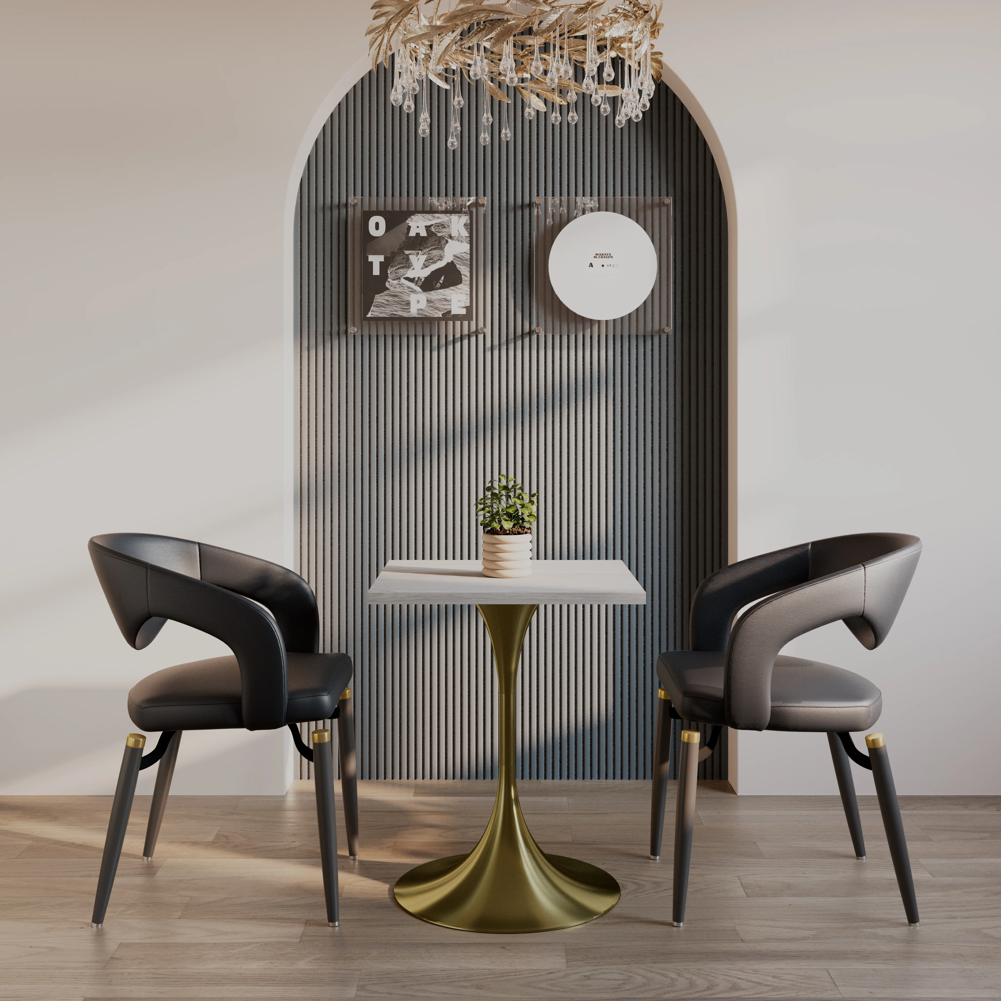 Verve Collection 24 Square Dining Table, Brushed Gold Base with Light Natural Wood MDF Top