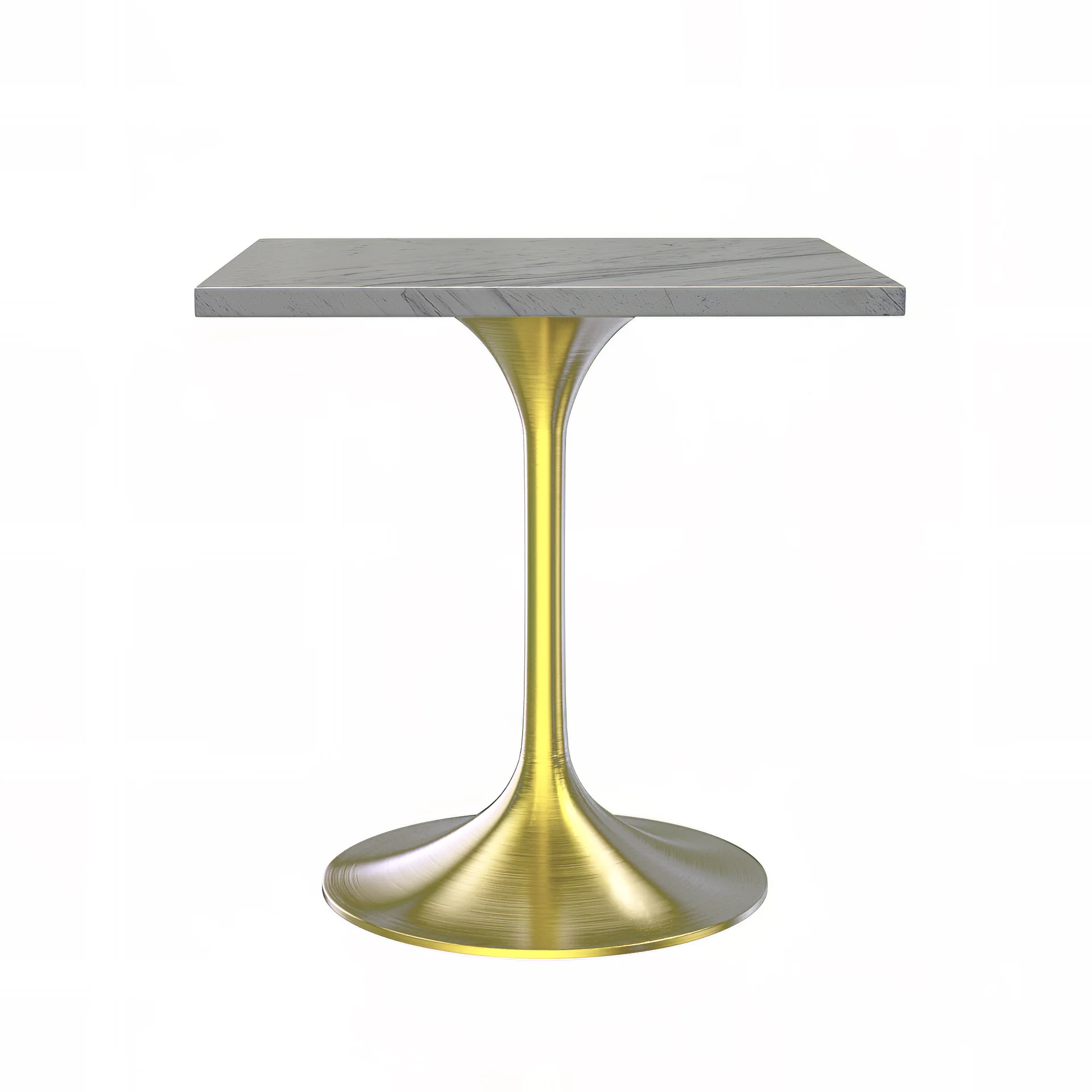 Verve Collection 27" Square Dining Table, Brushed Gold Base with Laminated White Marbleized Top