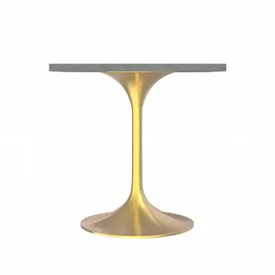Verve Collection 27" Square Dining Table, Brushed Gold Base with Laminated White Marbleized Top