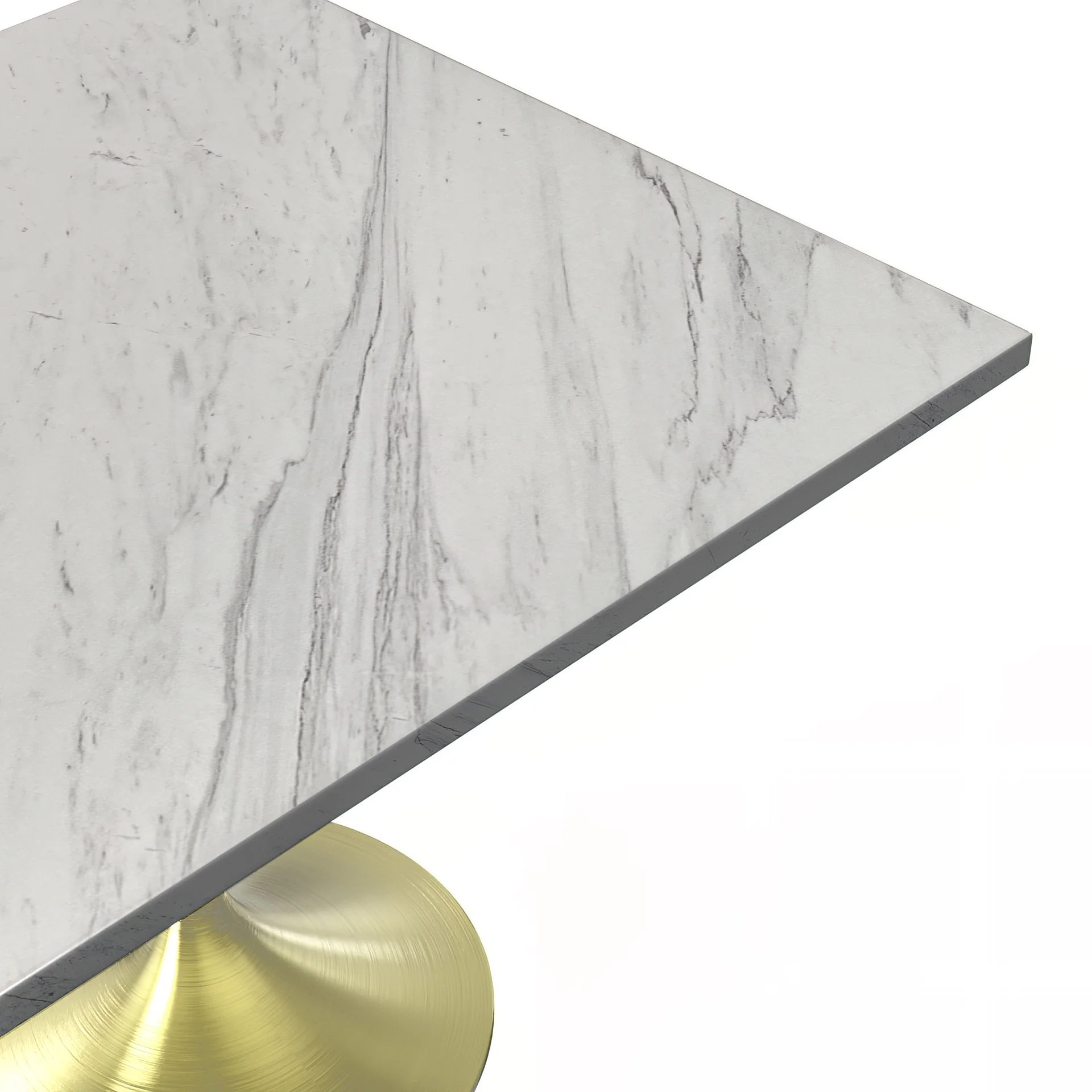 Verve Collection 36" Square Dining Table, Brushed Gold Base with Laminated White Marbleized Top