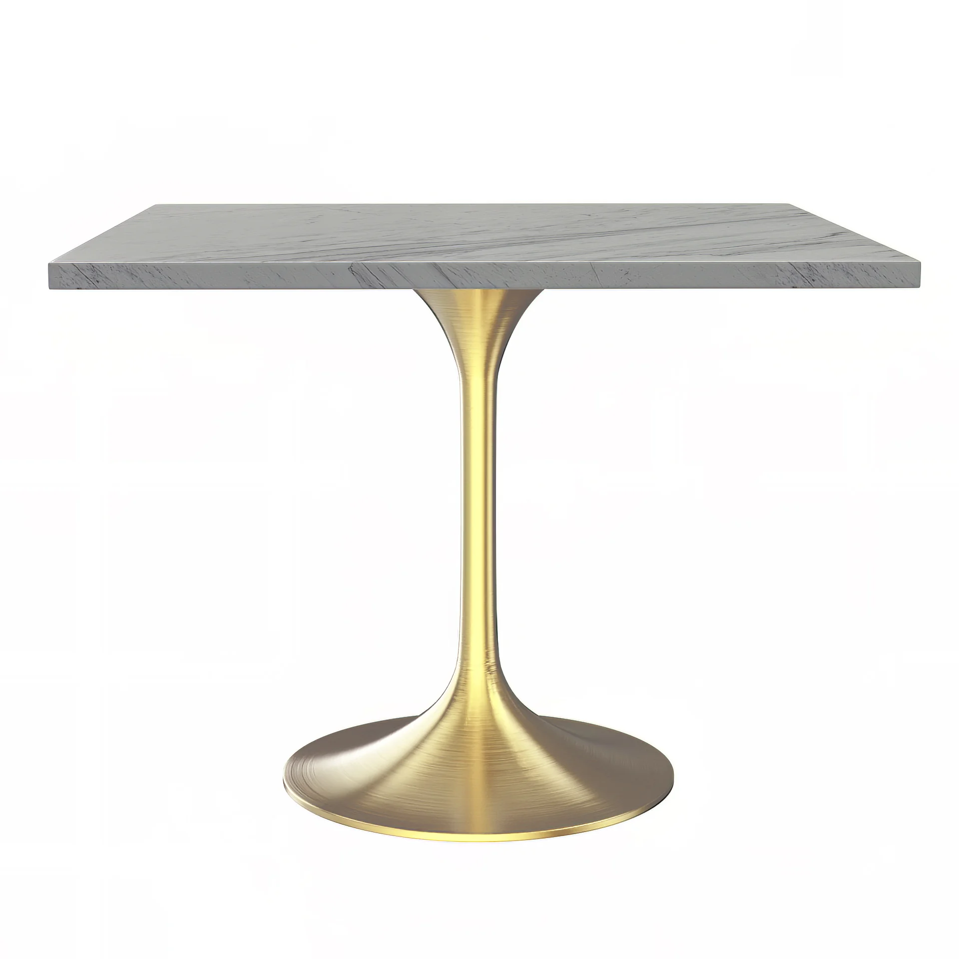Verve Collection 36" Square Dining Table, Brushed Gold Base with Laminated White Marbleized Top
