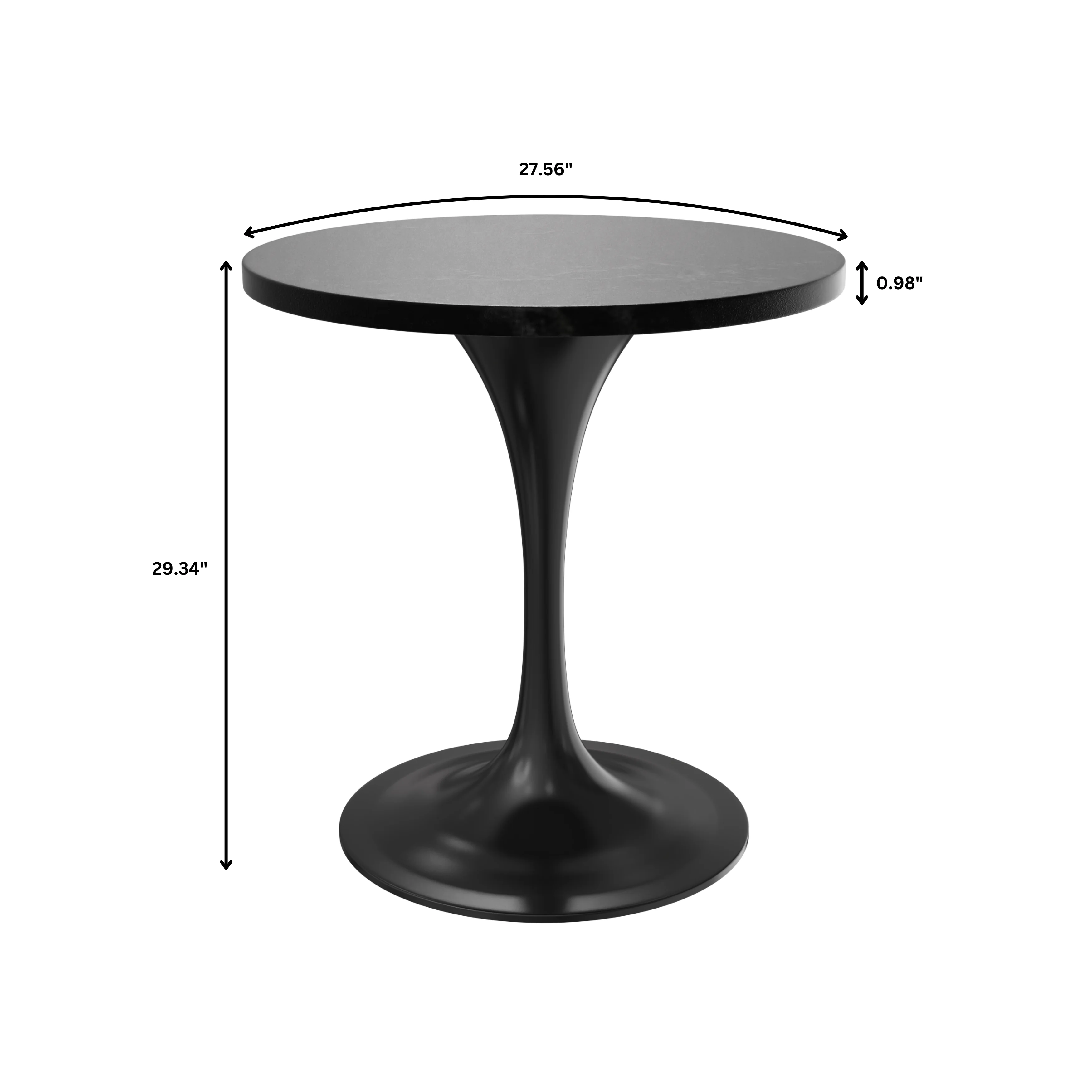 Verve Collection 27 Round Dining Table, Black Base with Black MDF Top