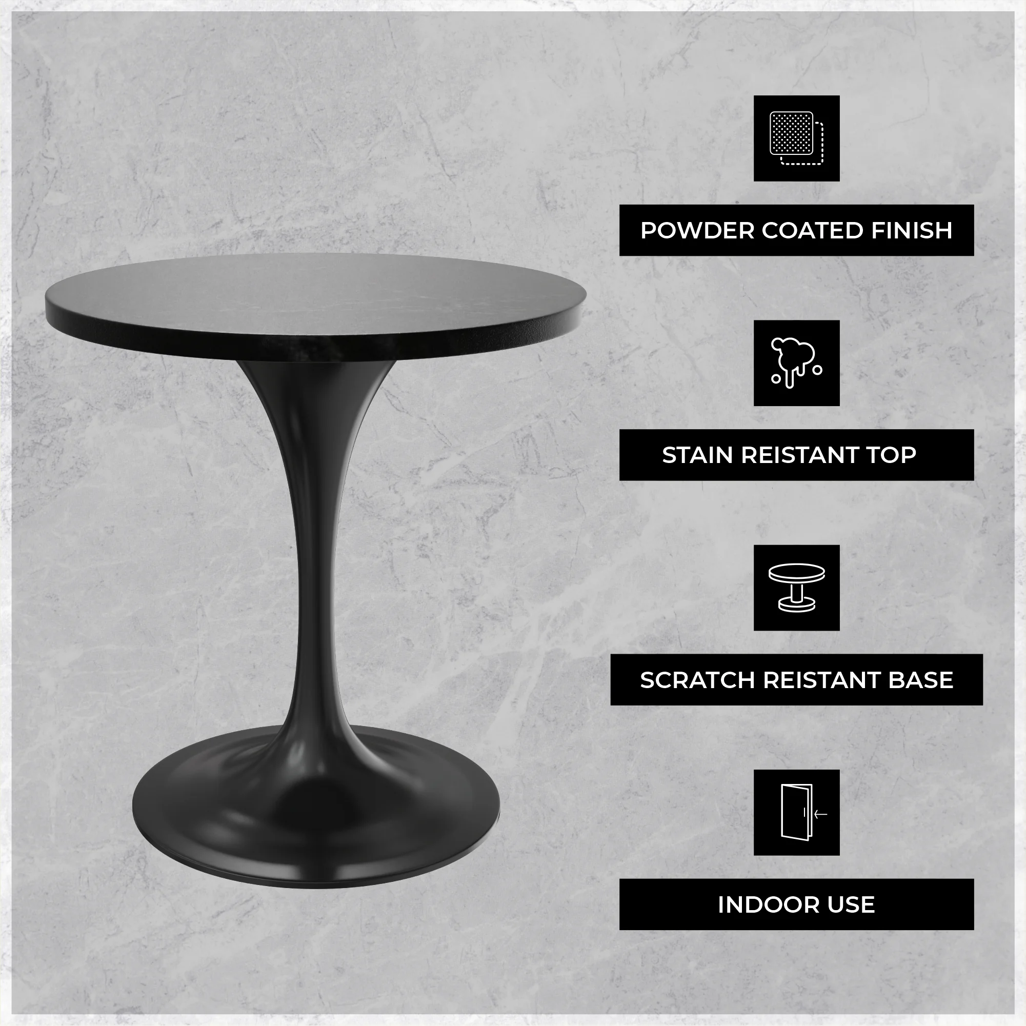 Verve Collection 27 Round Dining Table, Black Base with Black MDF Top