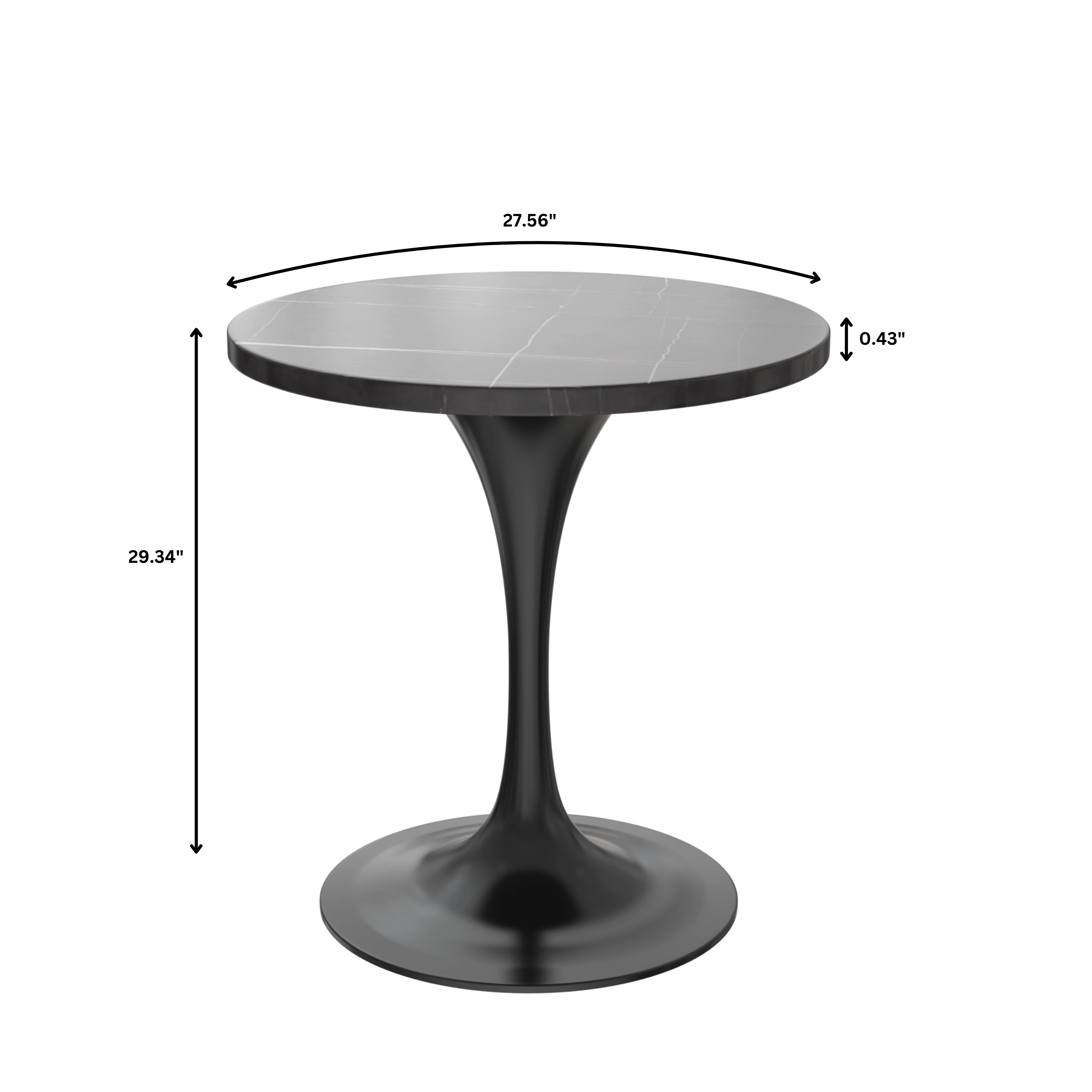 Verve Collection 27 Round Dining Table, Black Base with Sintered Stone Black Top