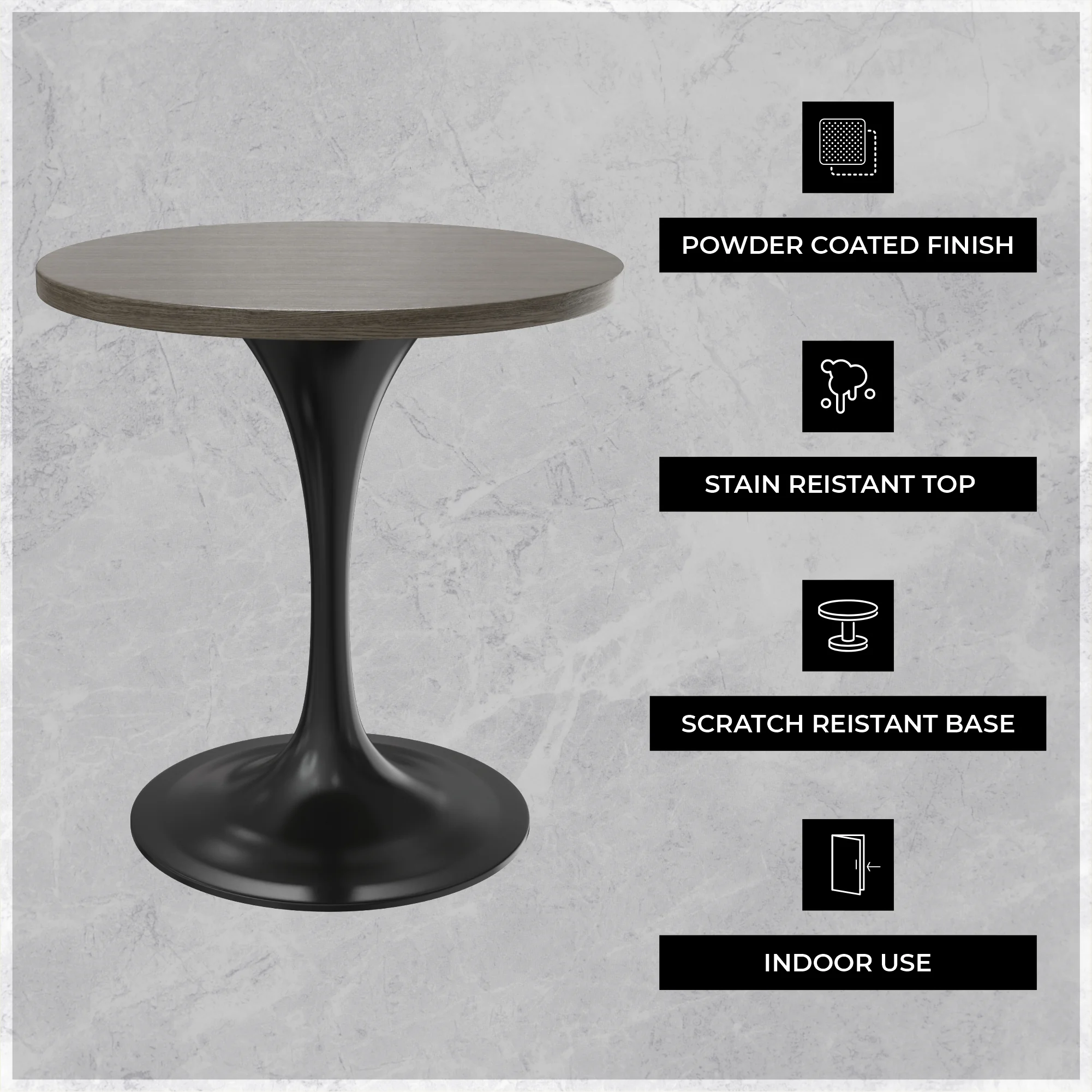 Verve Collection 27 Round Dining Table, Black Base with Dark Maple MDF Top