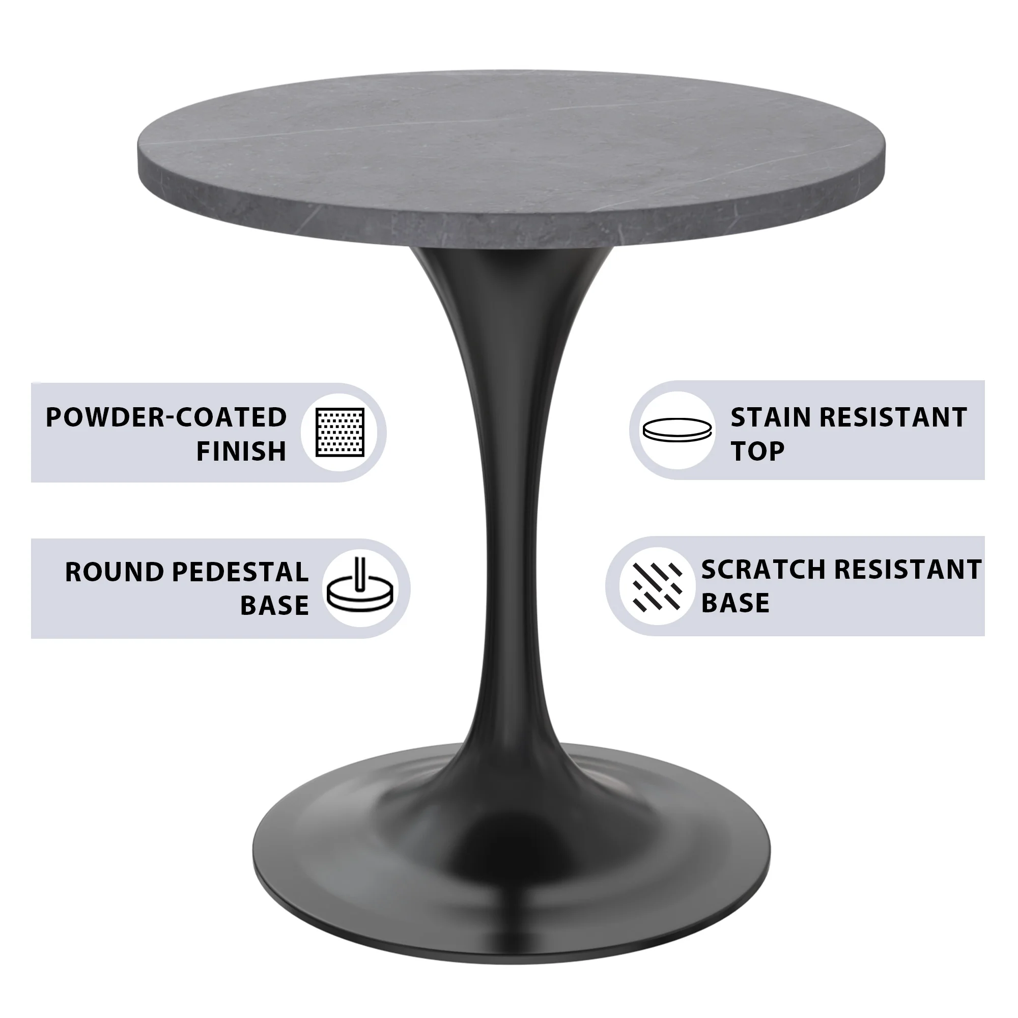 Verve Collection 27 Round Dining Table, Black Base with Sintered Stone Grey Top