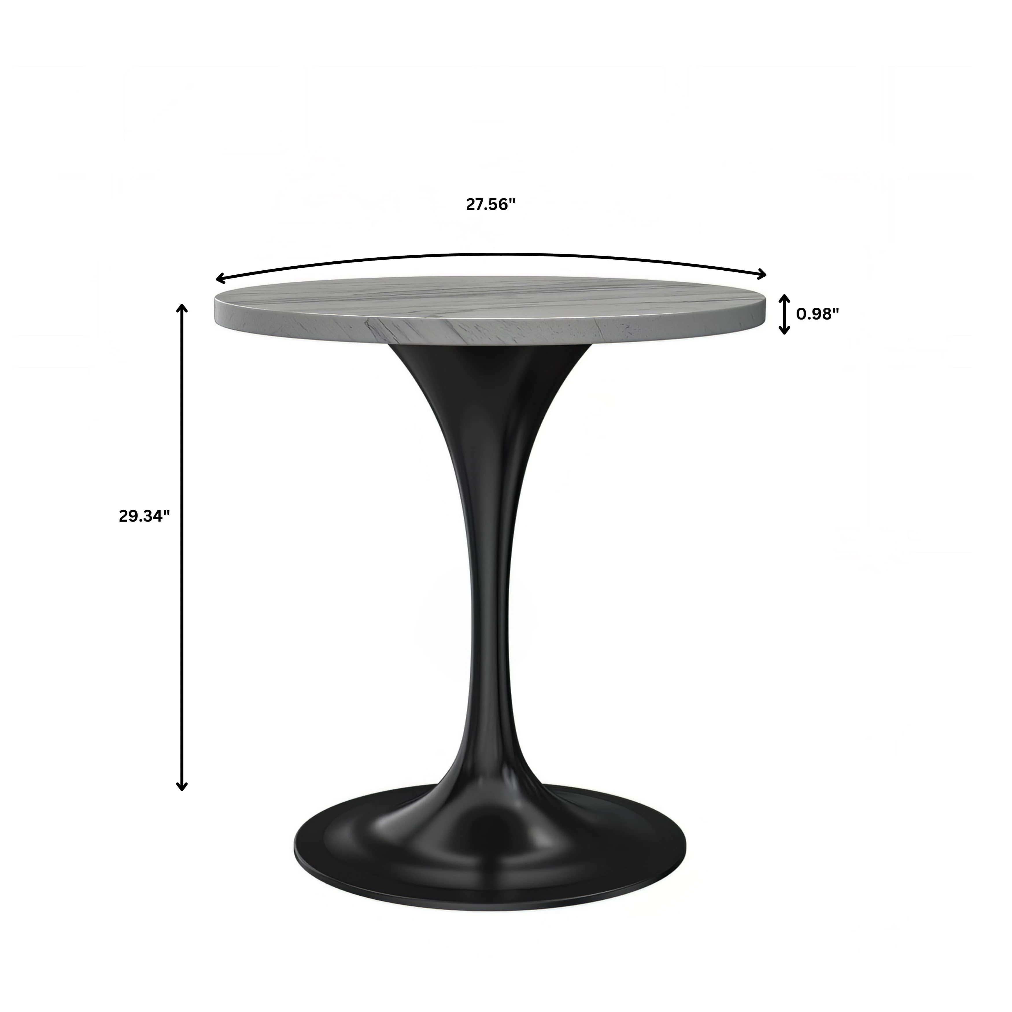 Verve Collection 27" Round Dining Table, Black Base with Laminated White Marbleized Top