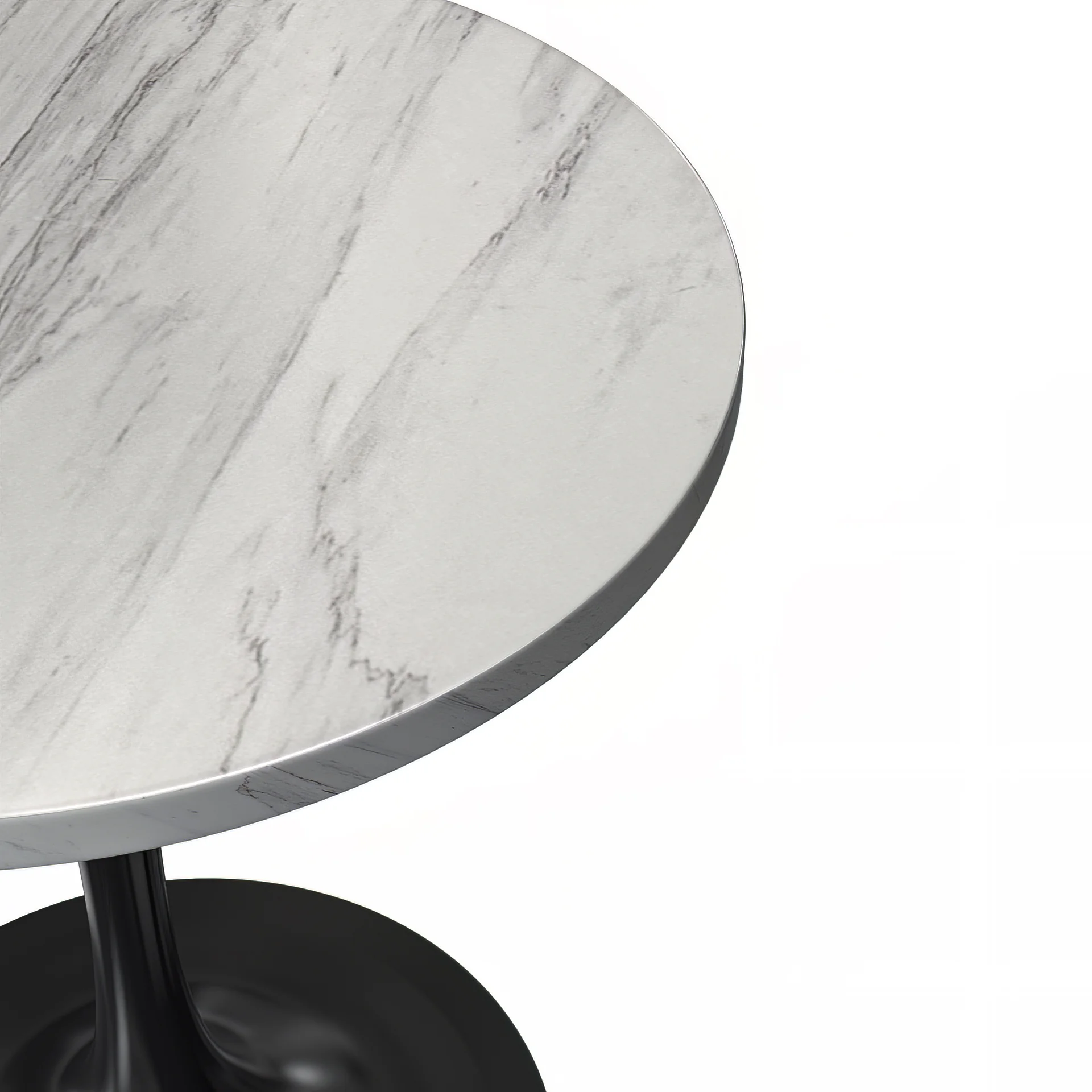 Verve Collection 27" Round Dining Table, Black Base with Laminated White Marbleized Top