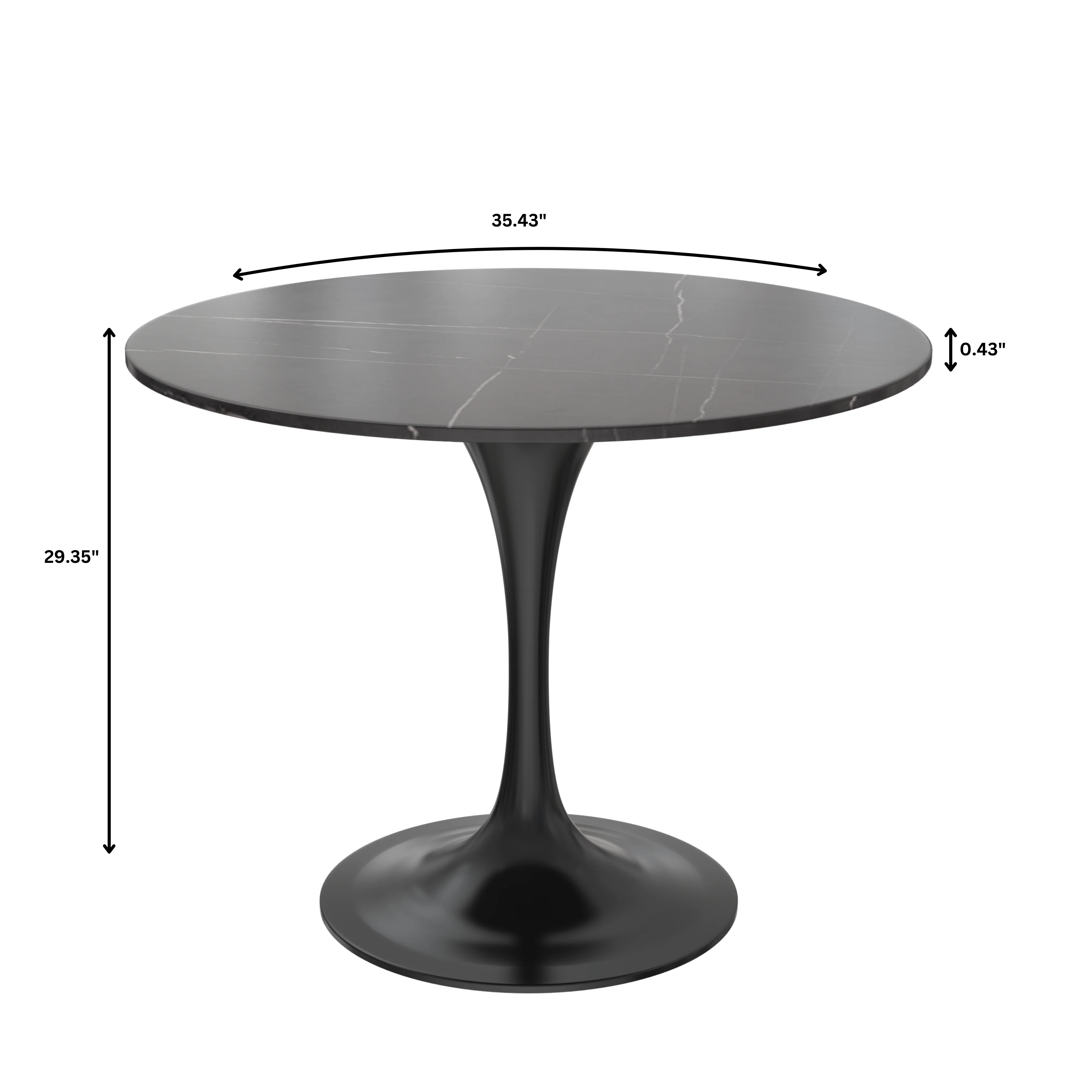 Verve Collection 36 Round Dining Table, Black Base with Sintered Stone Black Top