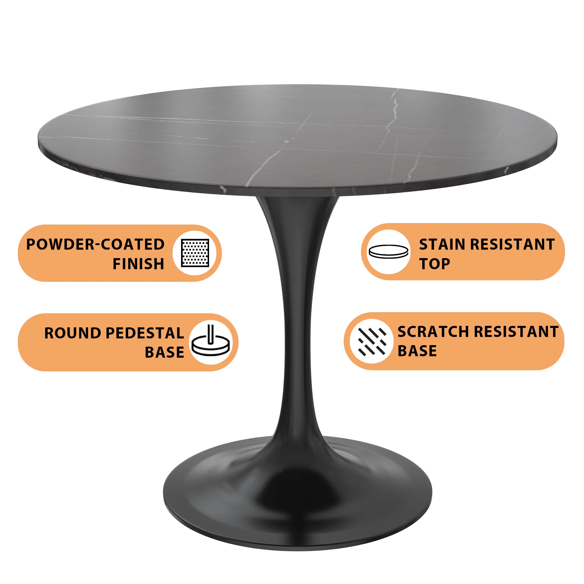 Verve Collection 36 Round Dining Table, Black Base with Sintered Stone Black Top