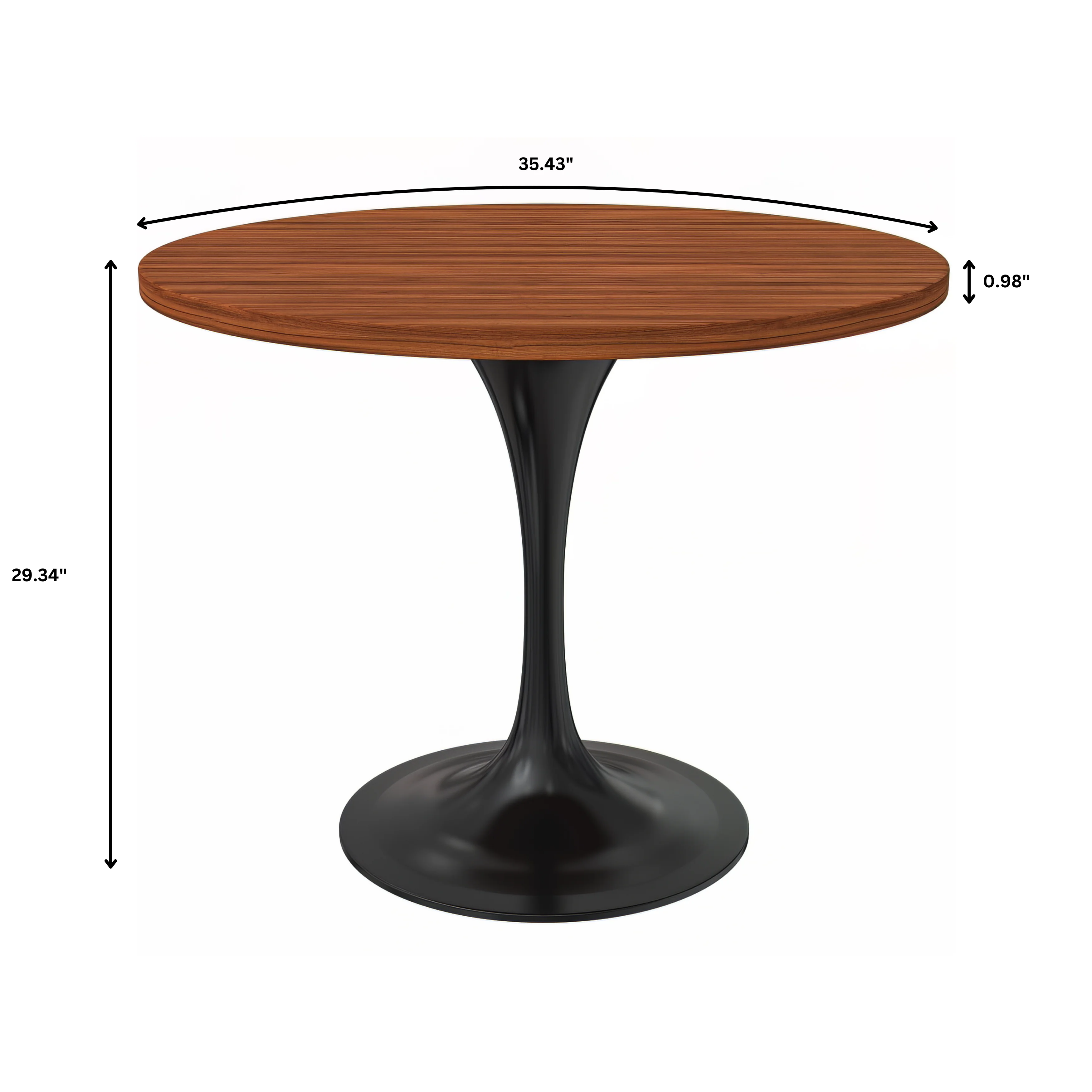 Verve Collection 36 Round Dining Table, Black Base with Cognac Brown MDF Top