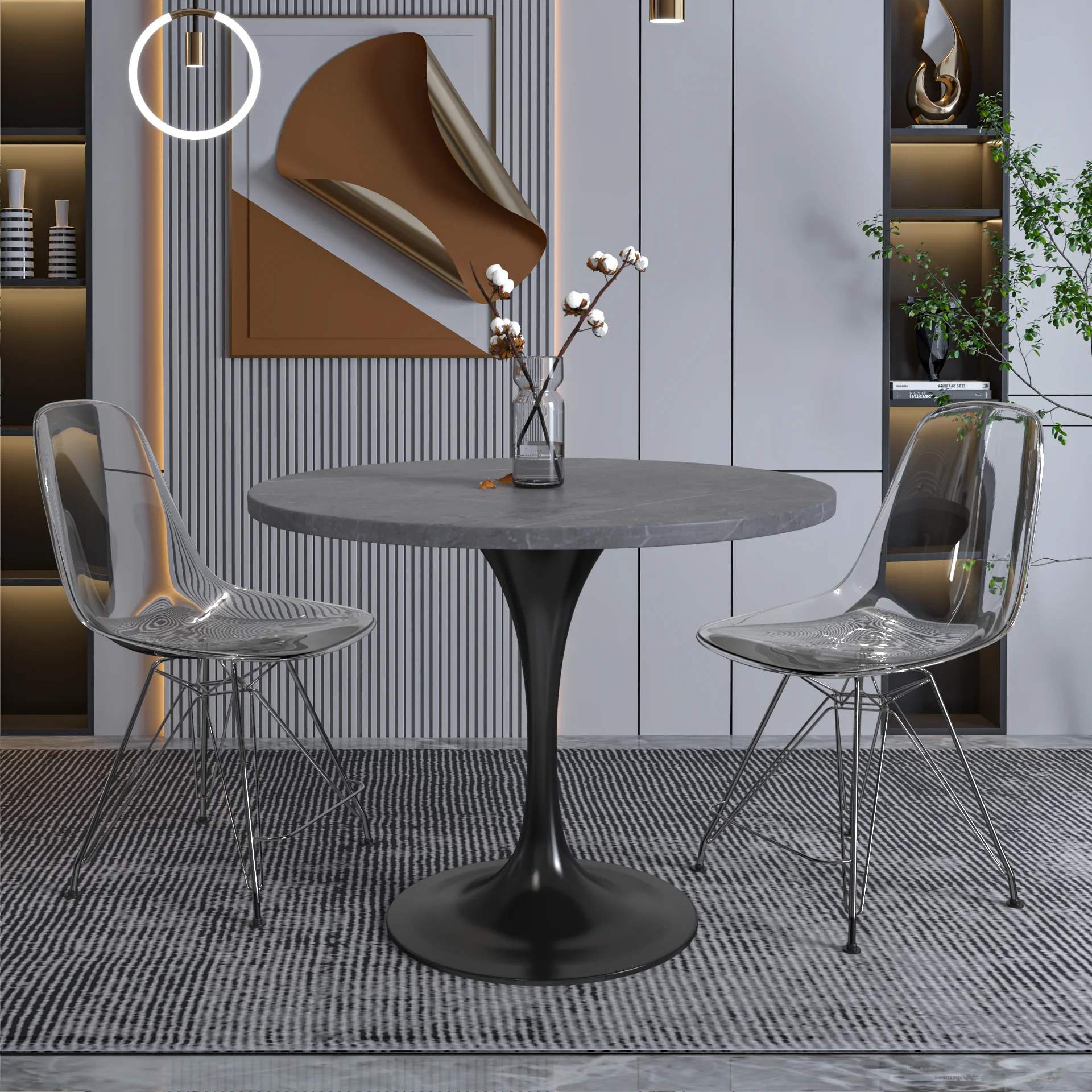Verve Collection 36 Round Dining Table, Black Base with Sintered Stone Grey Top