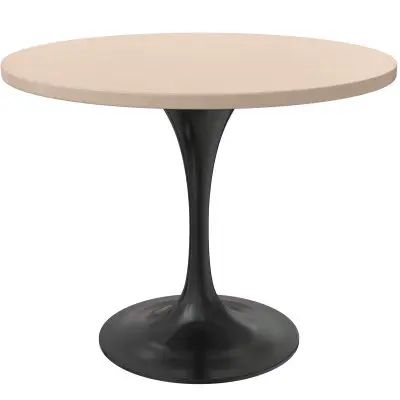 Verve Collection 36 Round Dining Table, Black Base with Light Natural Wood MDF Top