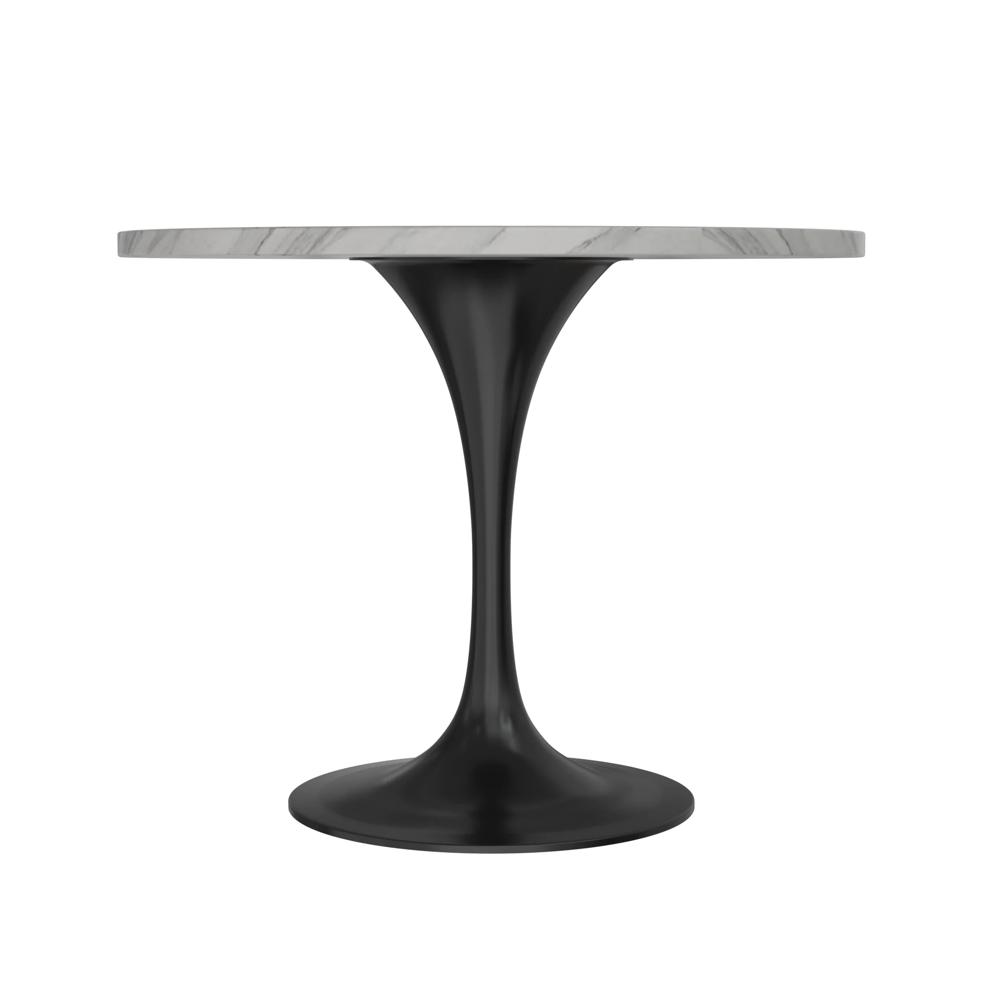 Verve Collection 36 Round Dining Table, Black Base with Sintered Stone White Top