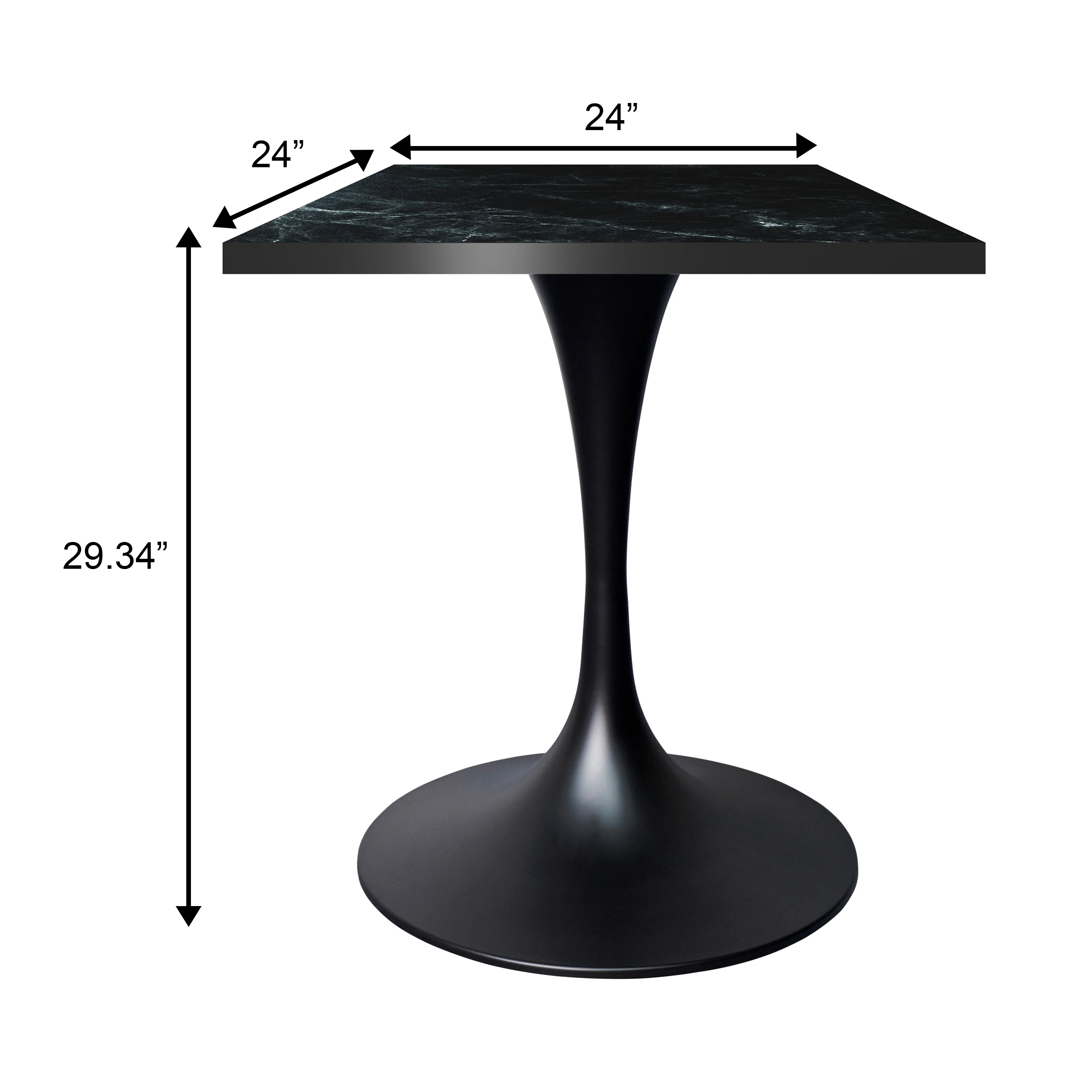 Verve Collection 24 Square Dining Table, Black Base with Black MDF Top