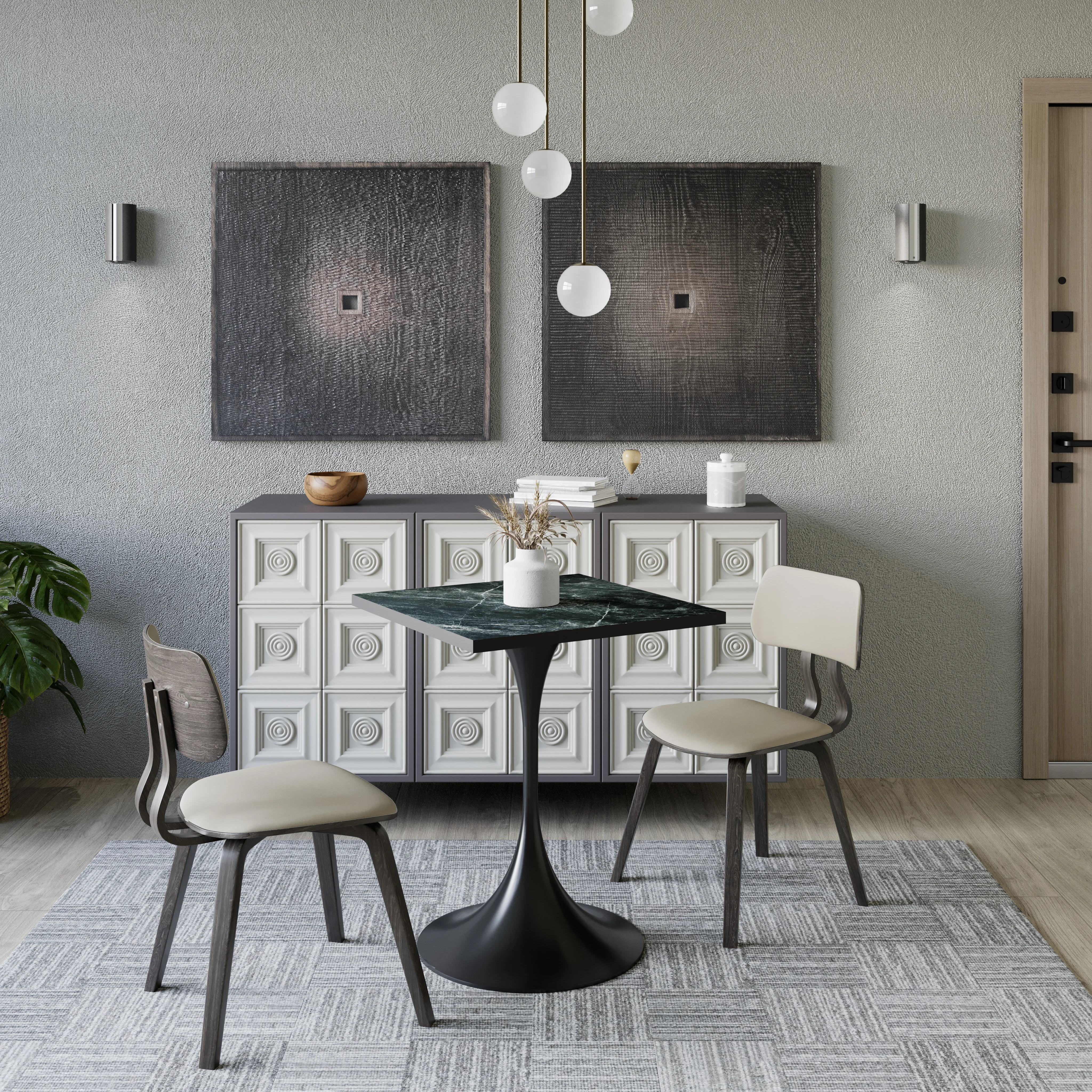 Verve Collection 24 Square Dining Table, Black Base with Black MDF Top